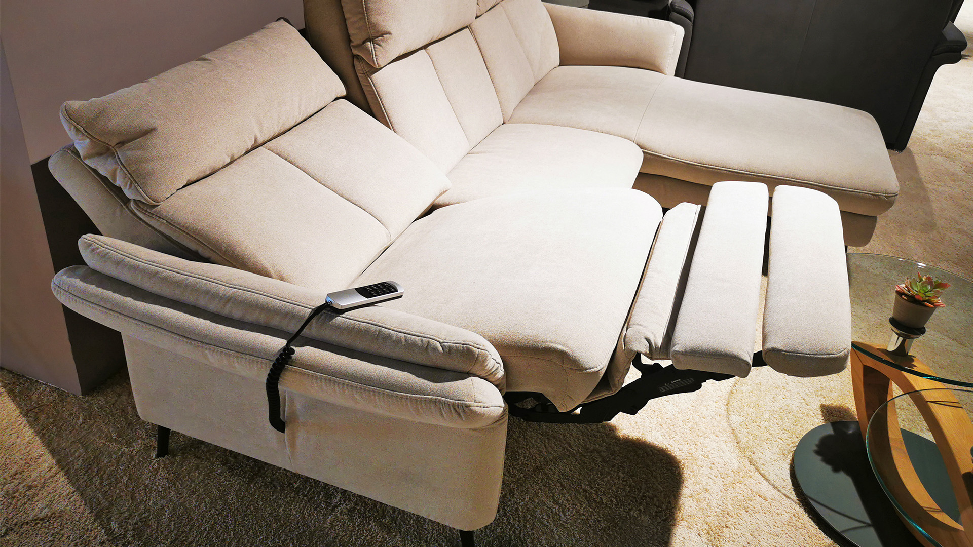 Ecksofa inkl. motorischer Relaxfunktion und Akku in Stoff-0764020201-36WW-A