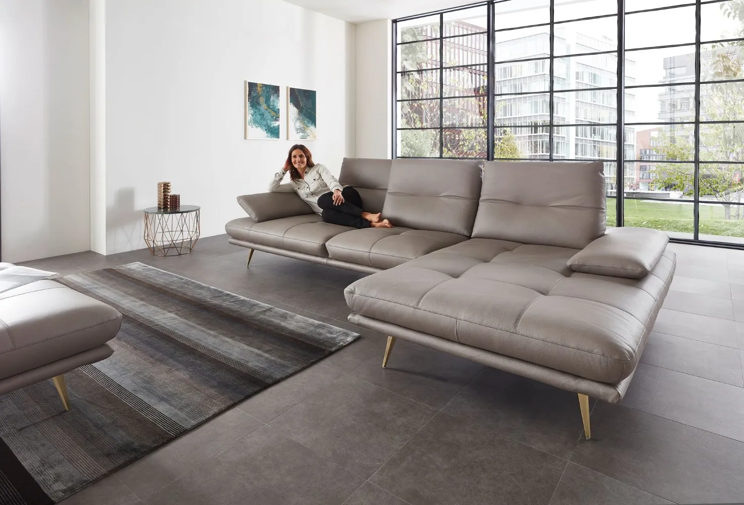 Echt Leder Ecksofa Roma inkl. Sitztiefenverstellung