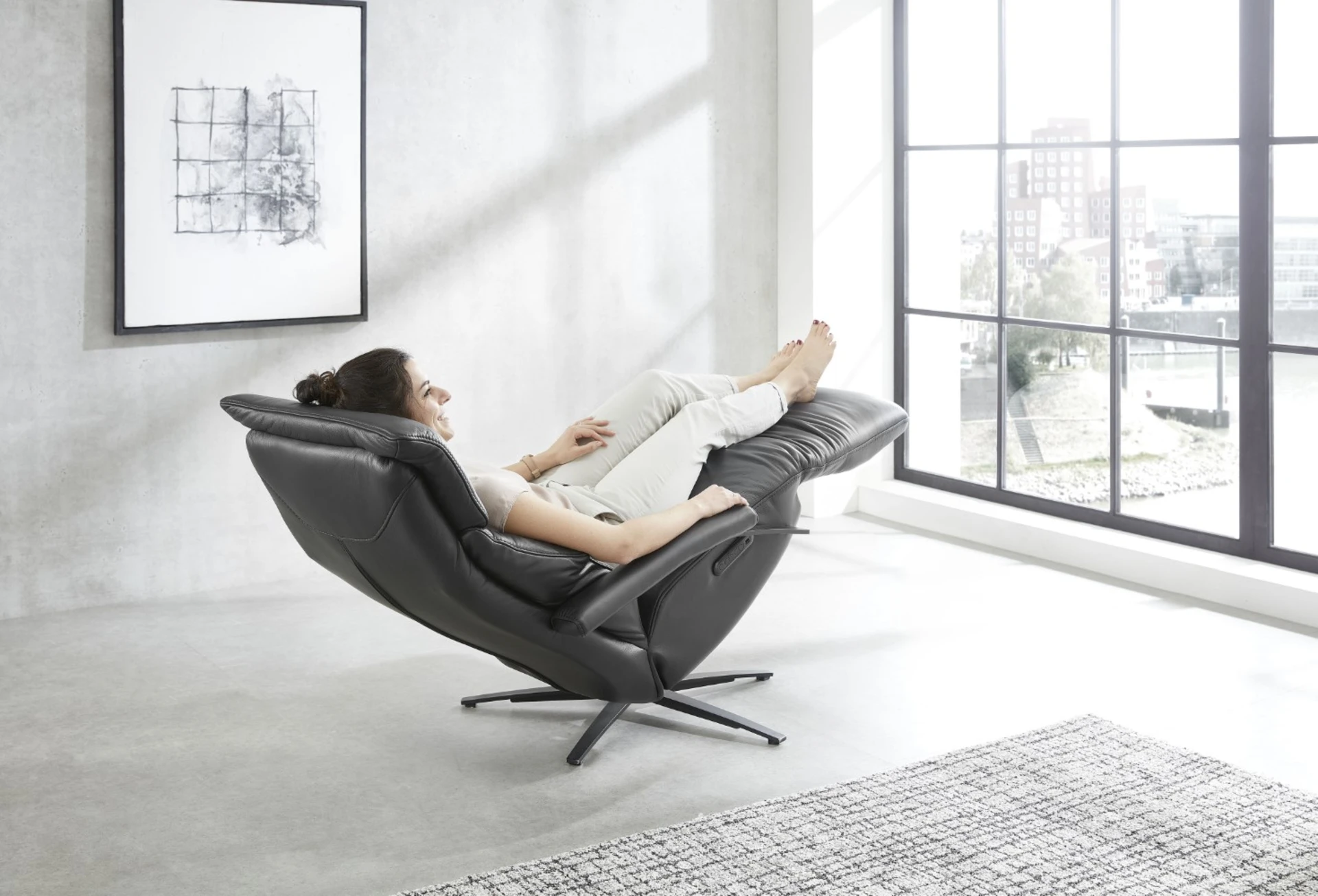 Echt Leder Relaxsessel #341 Blau mit 3 Motoren mit Herz-Waage Position 
