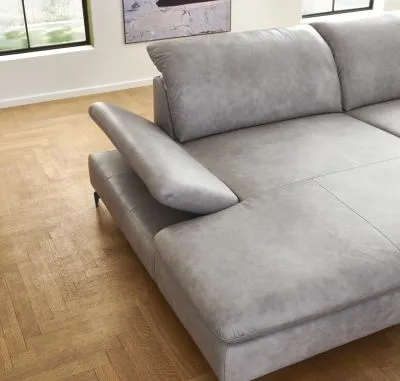 Ecksofa Lavina mit Funktion in Leder Eisgrau rechts