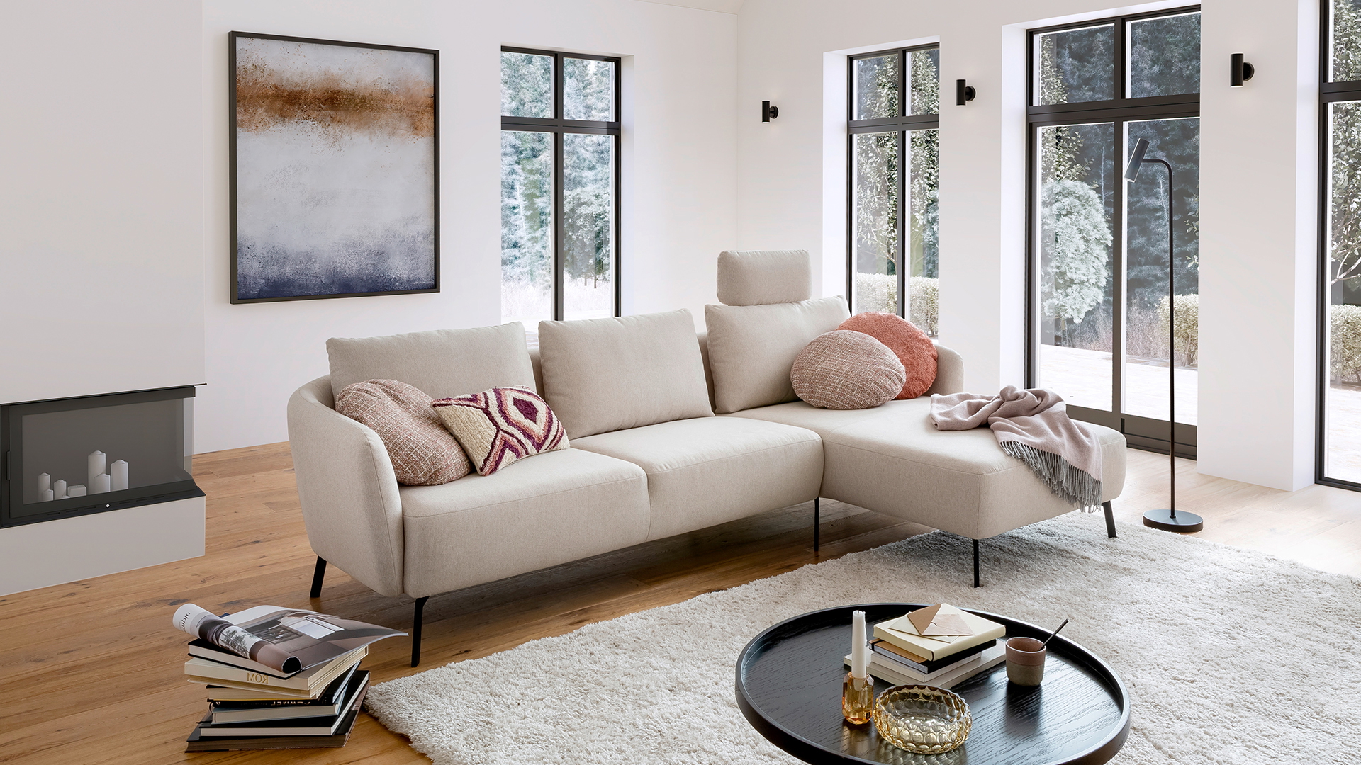 Ecksofa Neela mit losen Rückenkissen Stoff