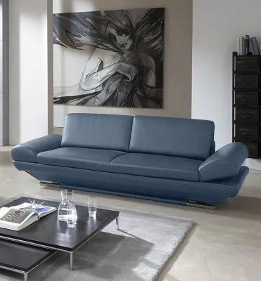 Leder Couchgarnitur Hemingway Plus mit Funktionen Blau 3 Sitzer 