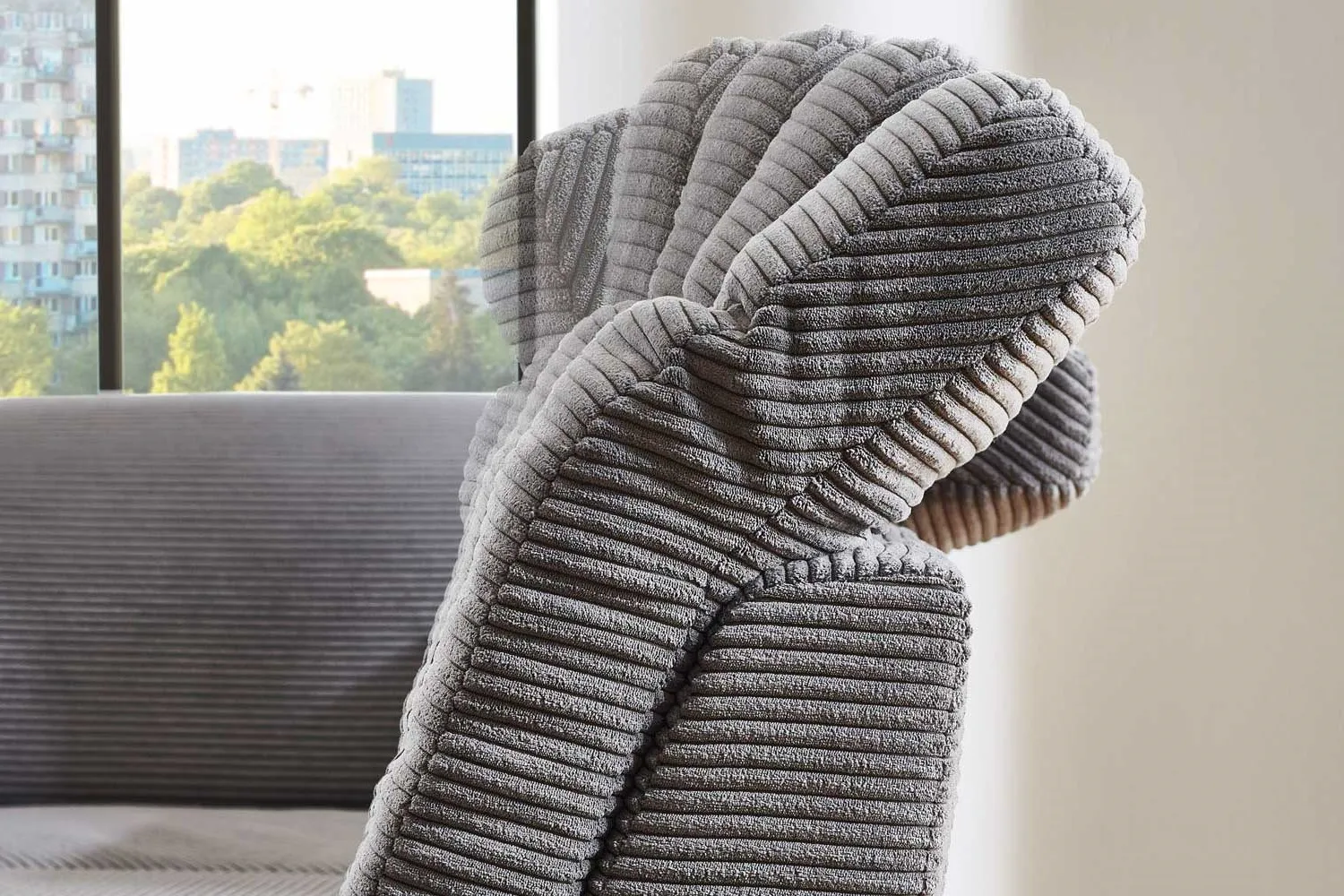 Cord Ecksofa in L-Form Grau links mit Armteilfunktion 