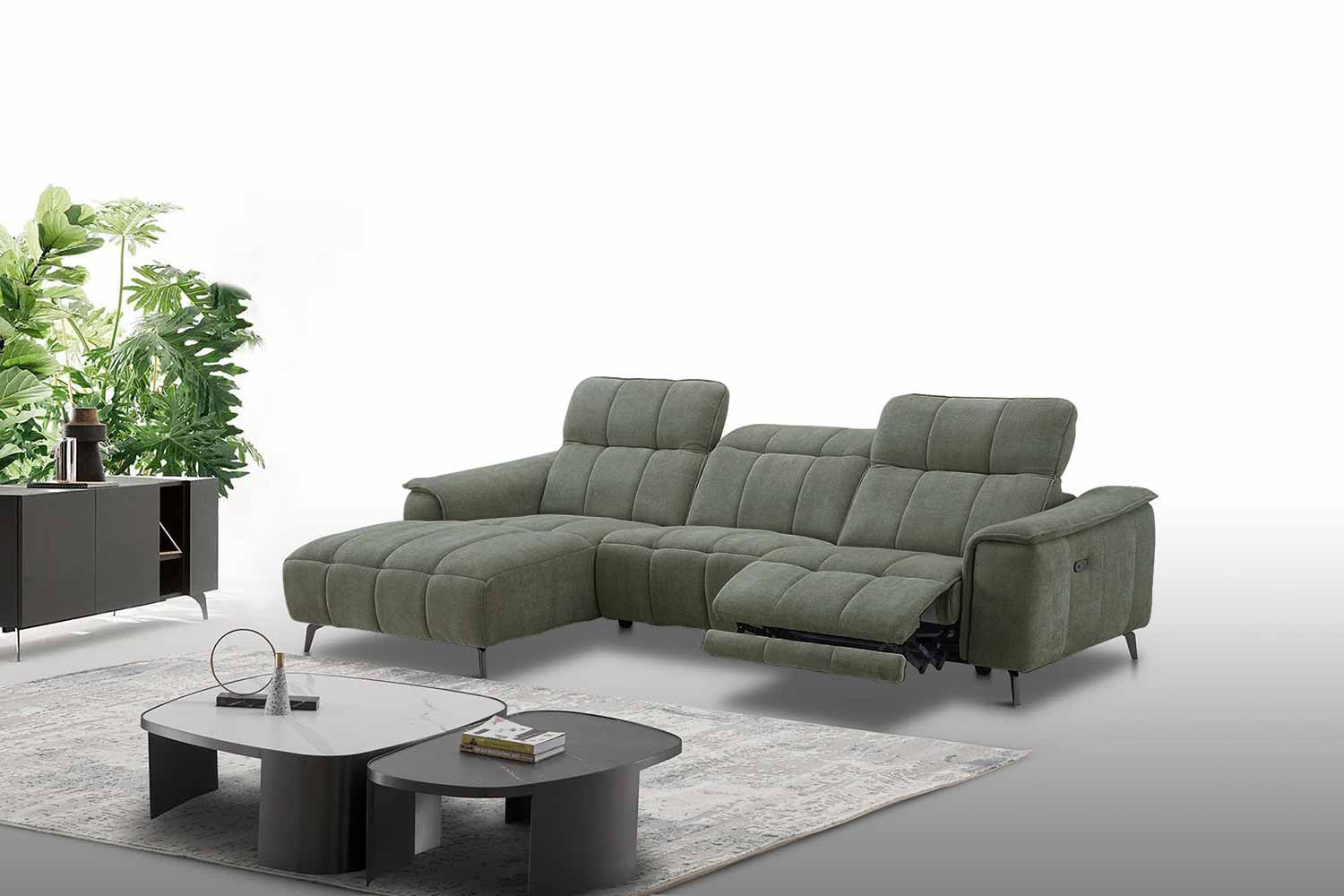 Stoff Ecksofa mit manueller Kopfteilverstellung und Funktion