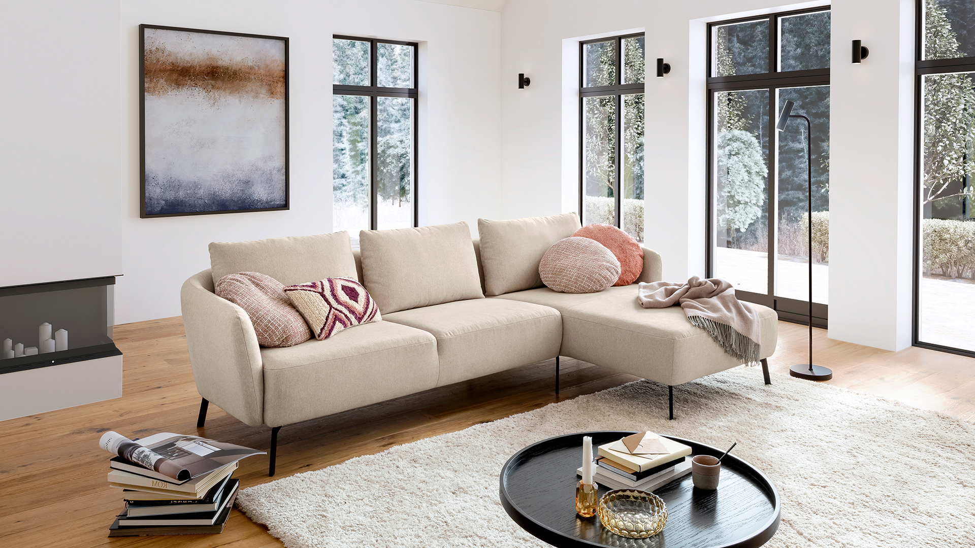 Ecksofa Neela mit losen Rückenkissen Stoff