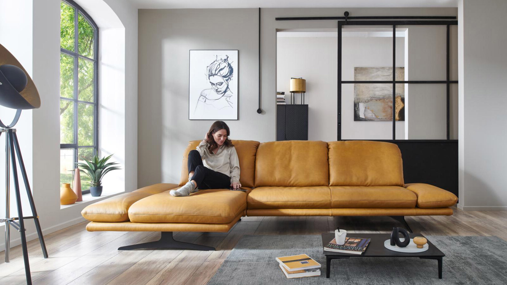 W. Schillig Ecksofa Sohoo mit Sitztiefenverstellung in Leder 