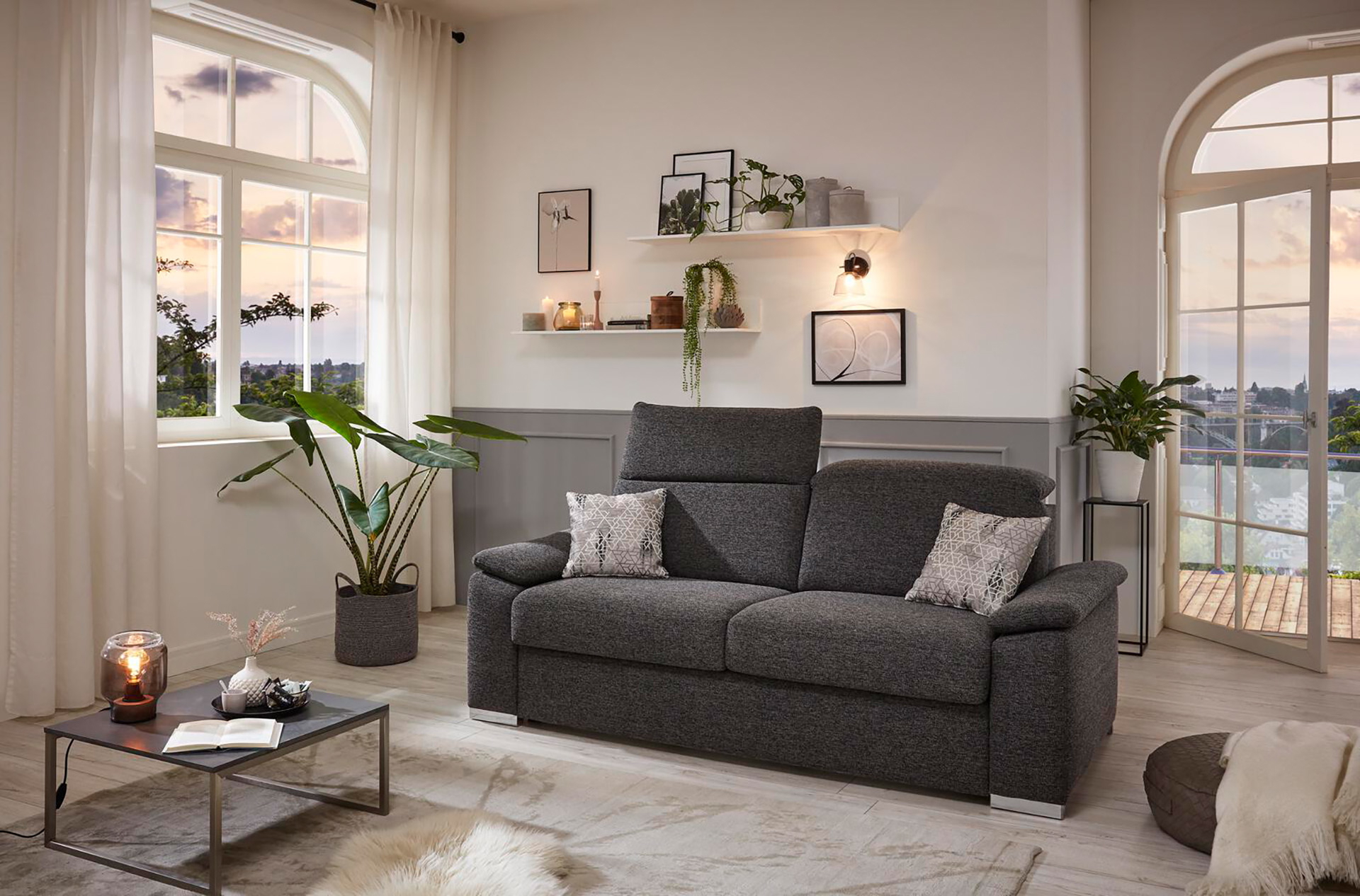 Stoff Schlafsofa mit Schlaffunktion Matratze