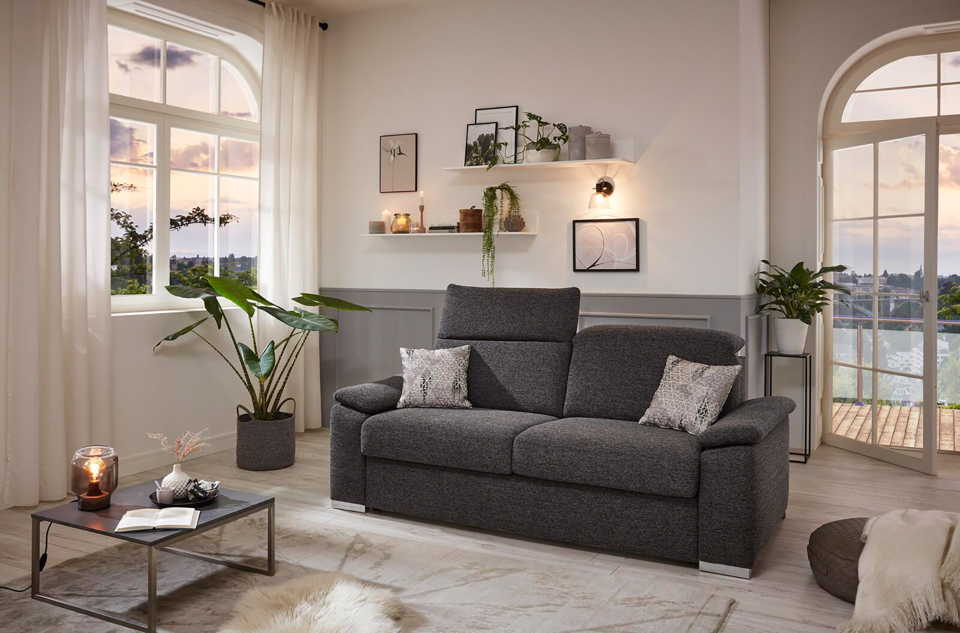 Stoff Schlafsofa mit Schlaffunktion Matratze