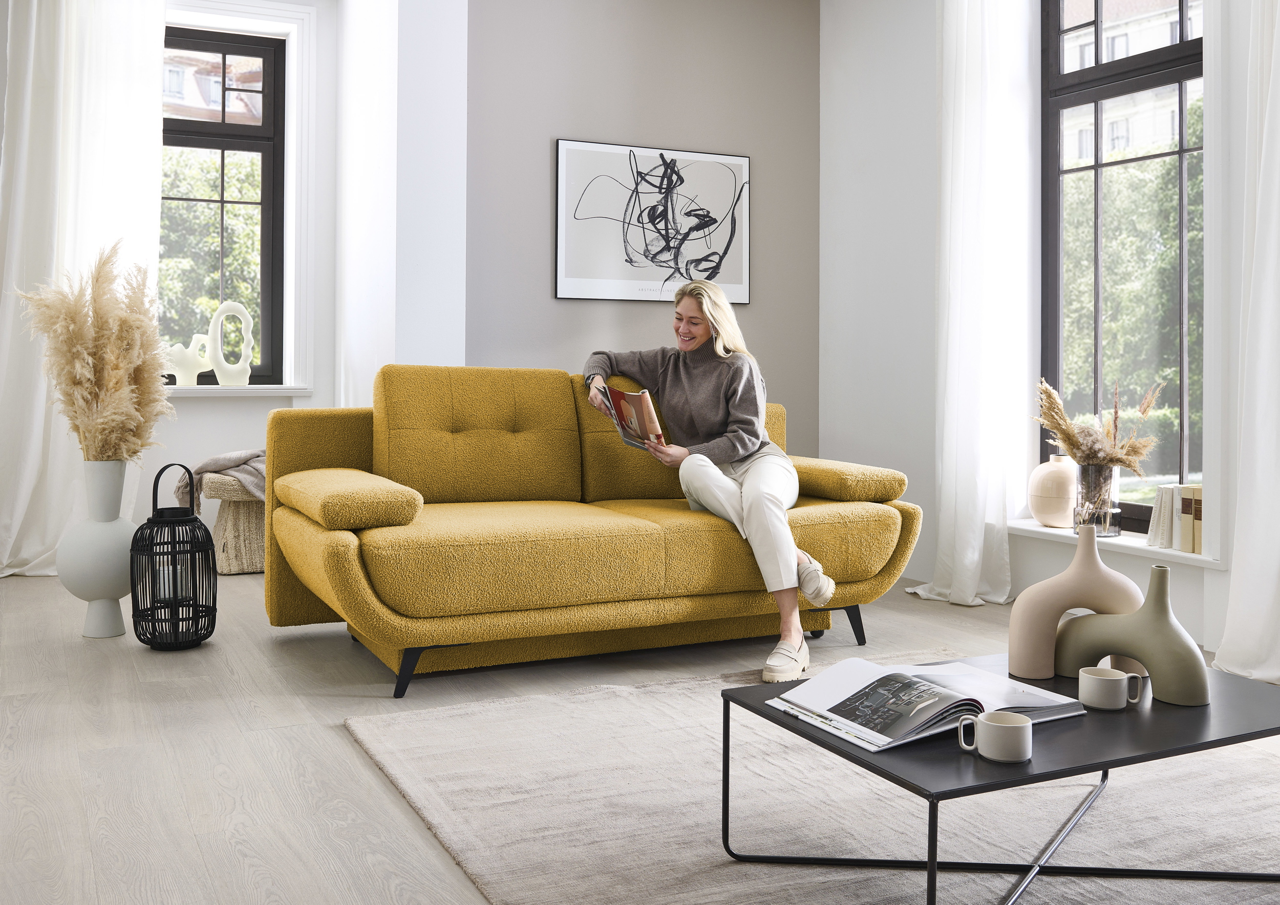 Schlafsofa Xally inkl. Schlaffunktion und Bettkasten in Stoff