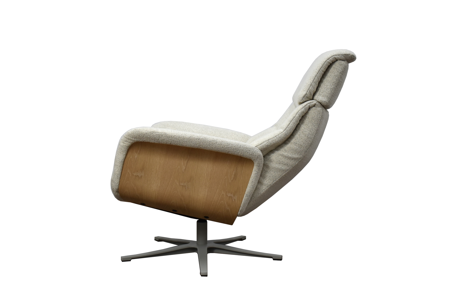 Relaxsessel Lion mit Holzapplikation und Hocker in Stoff