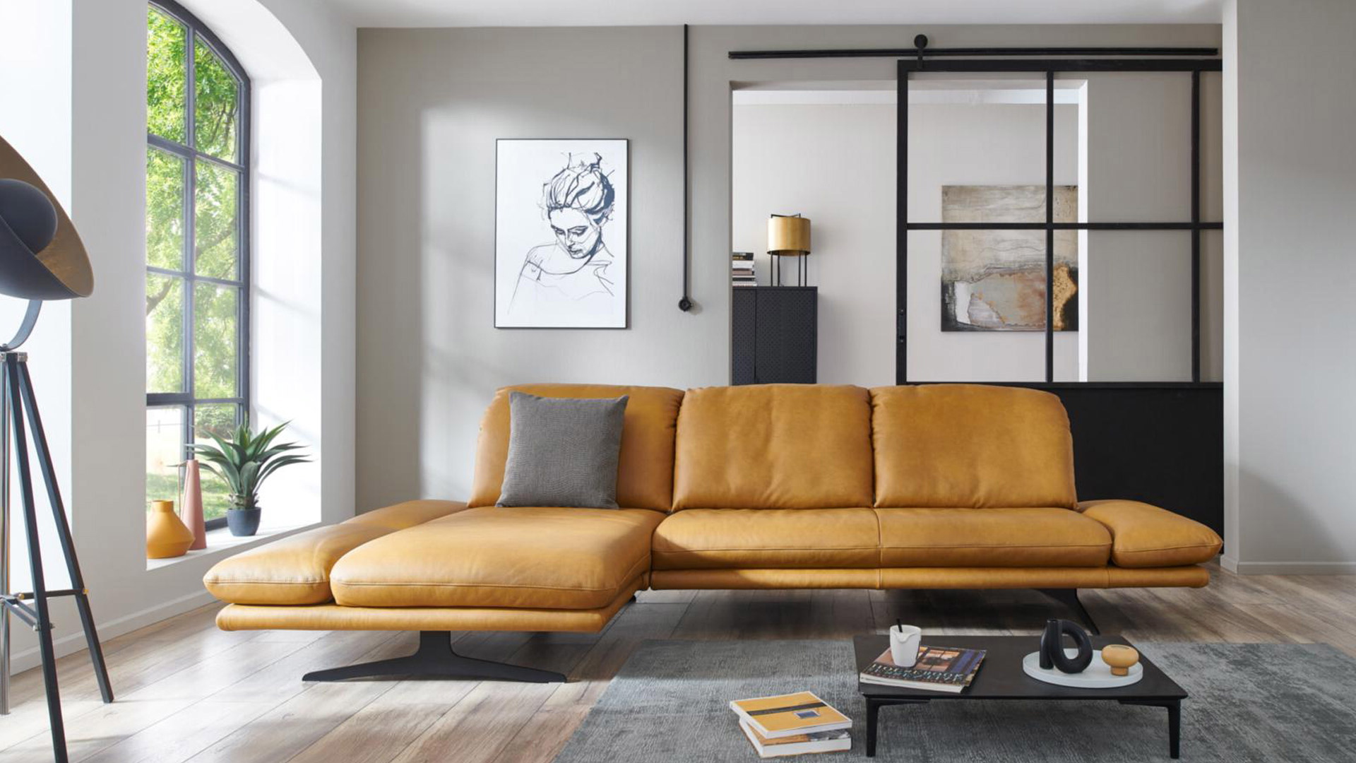 W. Schillig Ecksofa Sohoo mit Sitztiefenverstellung in Leder 