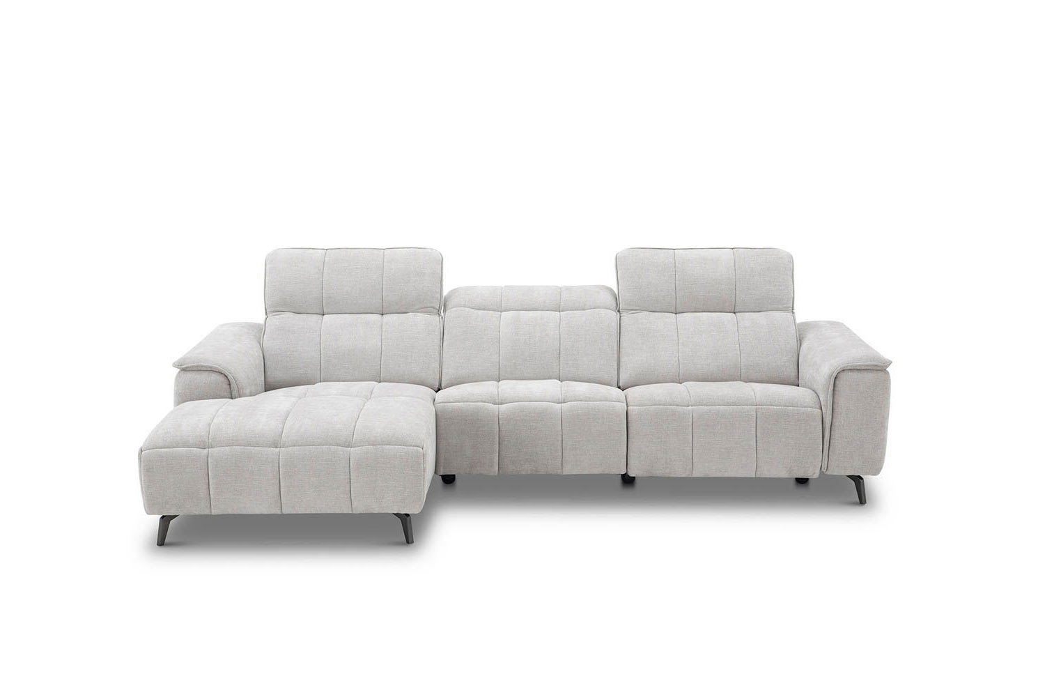 Stoff Ecksofa mit manueller Kopfteilverstellung und Funktion Stoff Ecksofa mit manueller Kopfteilverstellung und Funktion