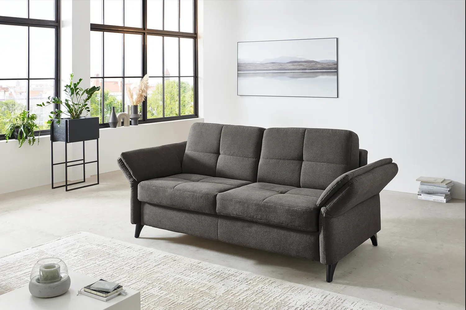 Schlafsofa in Stoff mit Vollschaummatratze Grau 