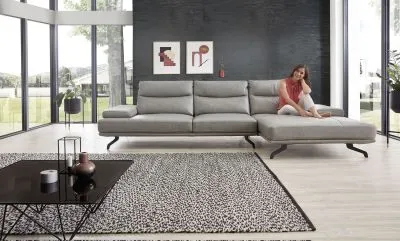 Leder Ecksofa Novara mit Kopfteilfunktion & Sitztiefenverstellung
