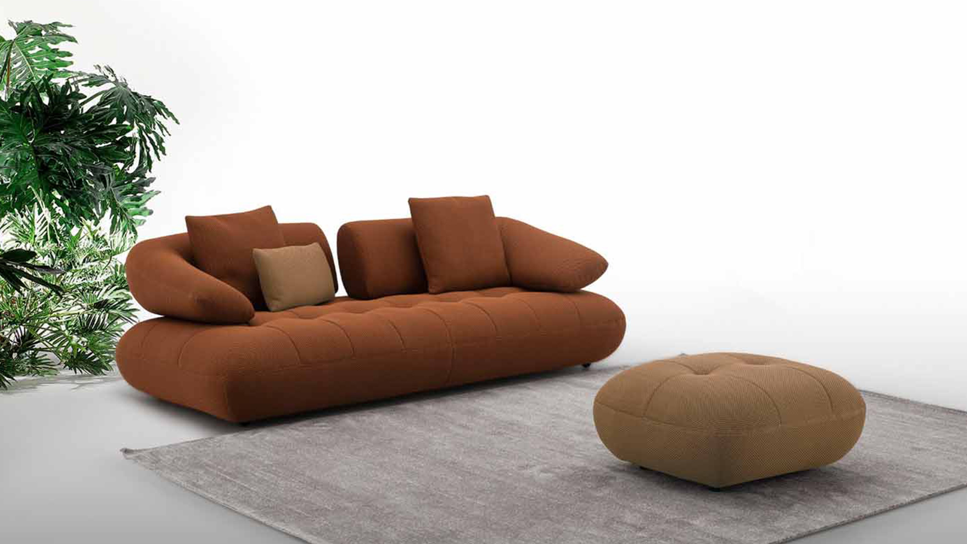 Big Sofa Lounger mit manueller Sitztiefenverstellung und Hocker in Stoff