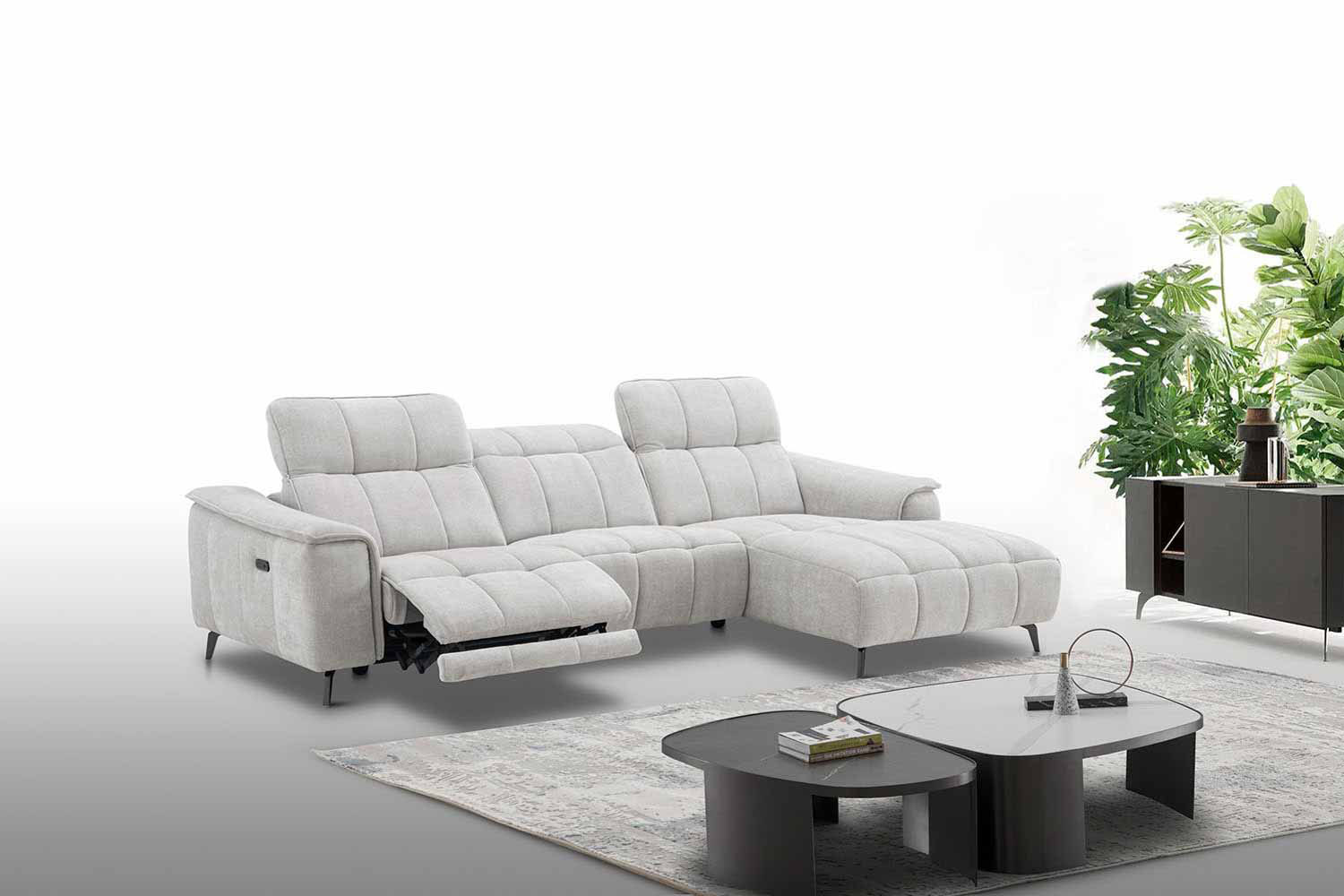 Stoff Ecksofa mit manueller Kopfteilverstellung und Funktion