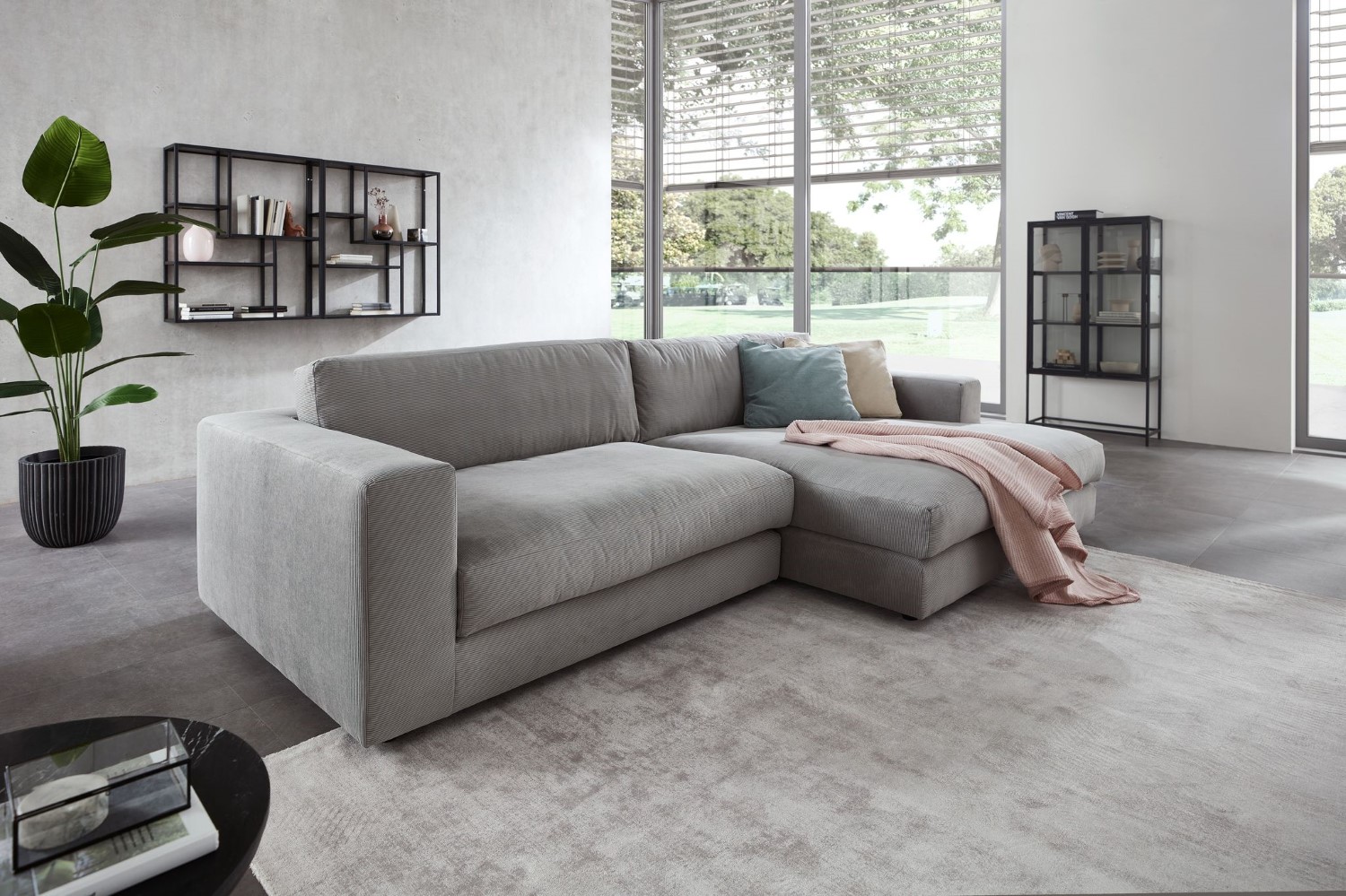 Cosyhome Living Ecksofa Cord Stoff Vintage Grau rechts 