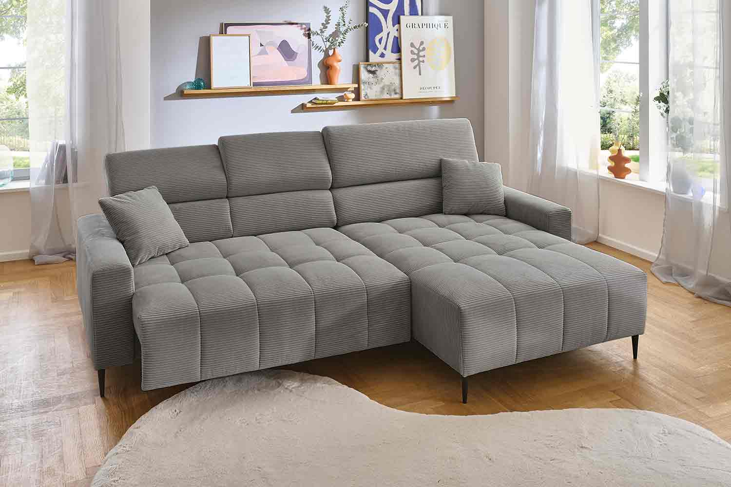 Ecksofa inkl. motorischem Sitzvorzug in Trendstoff Cord