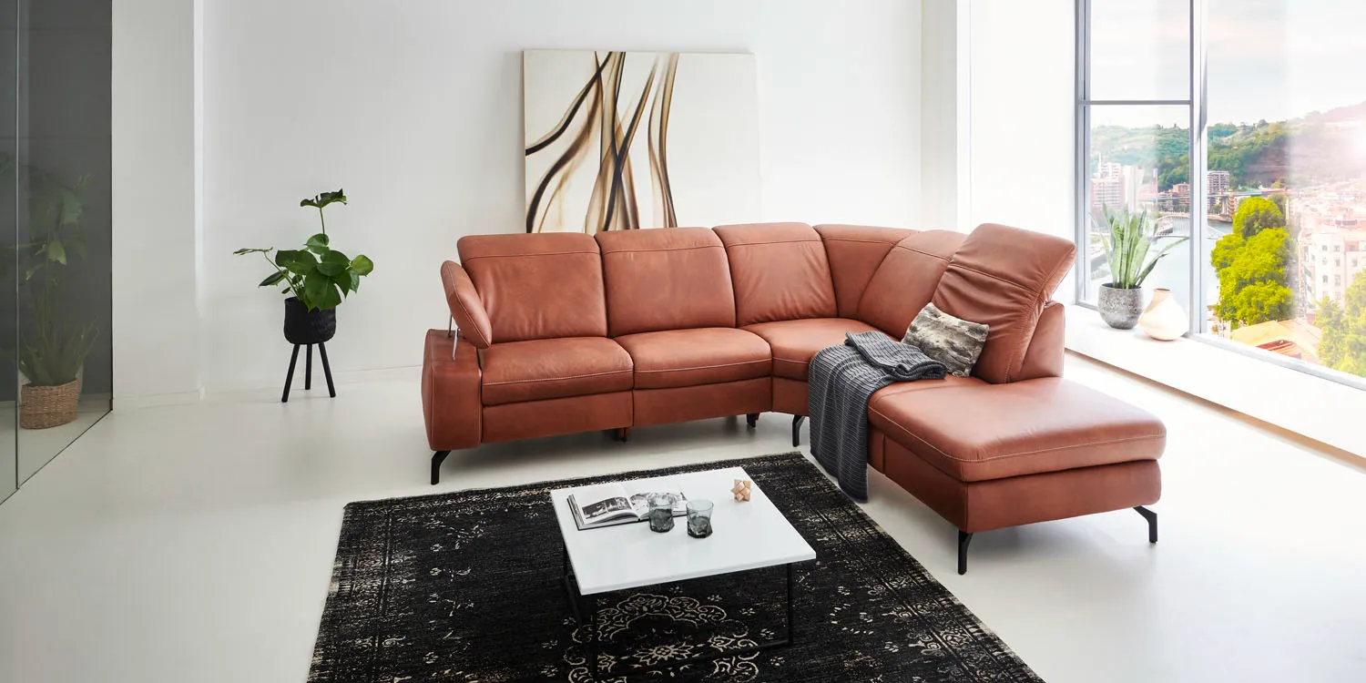 Stoff Ecksofa in L-Form Braun rechts
