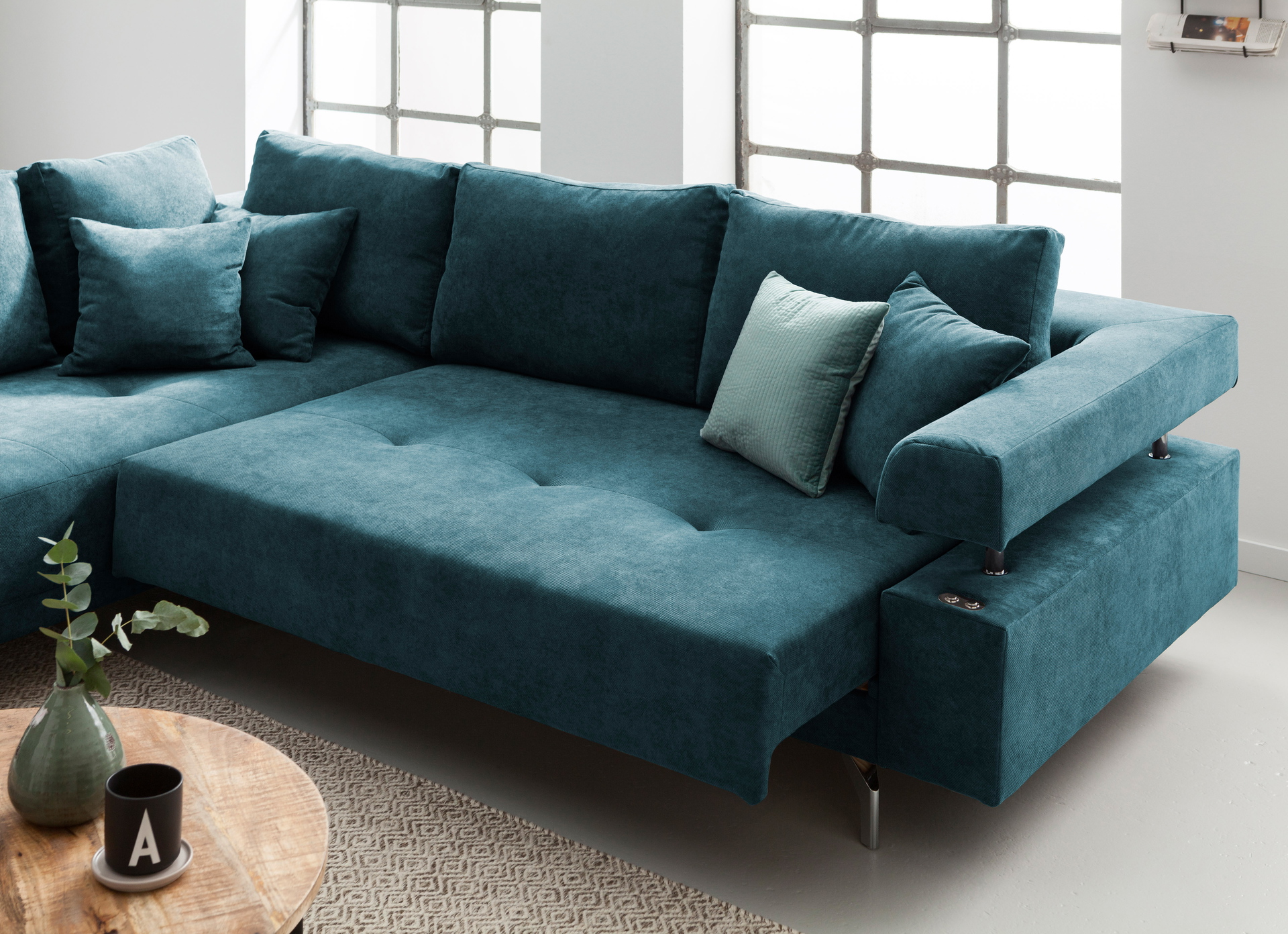 Ecksofa Dream mit motorischer Sitztiefenverstellung in Stoff-06460128WW