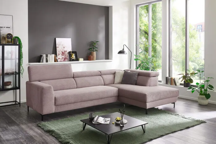 Cord Ecksofa Inkl. manueller Kopfteilverstellung Rosa rechts