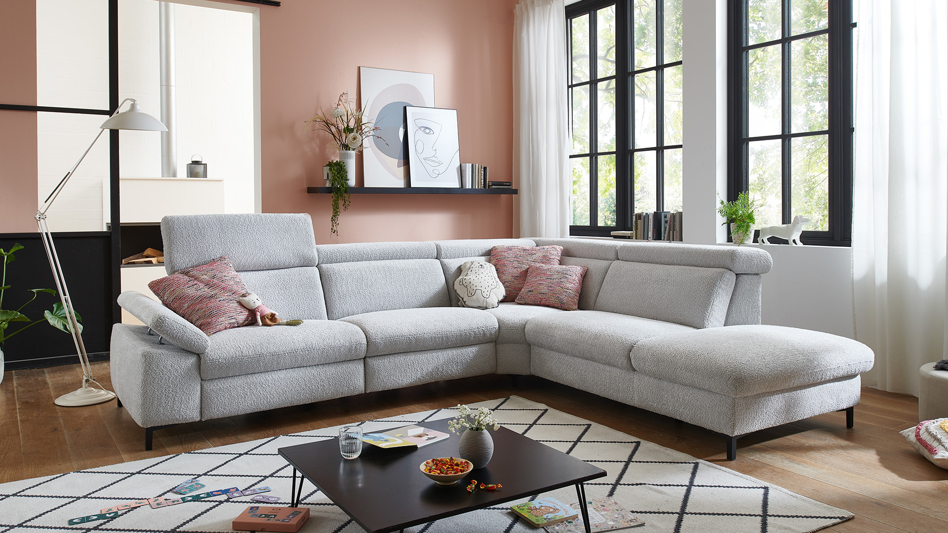 Modulmaster Ecksofa Stoff L-Form Federkern Silver Modulmaster Ecksofa Stoff L-Form Federkern Silver-01260301WW