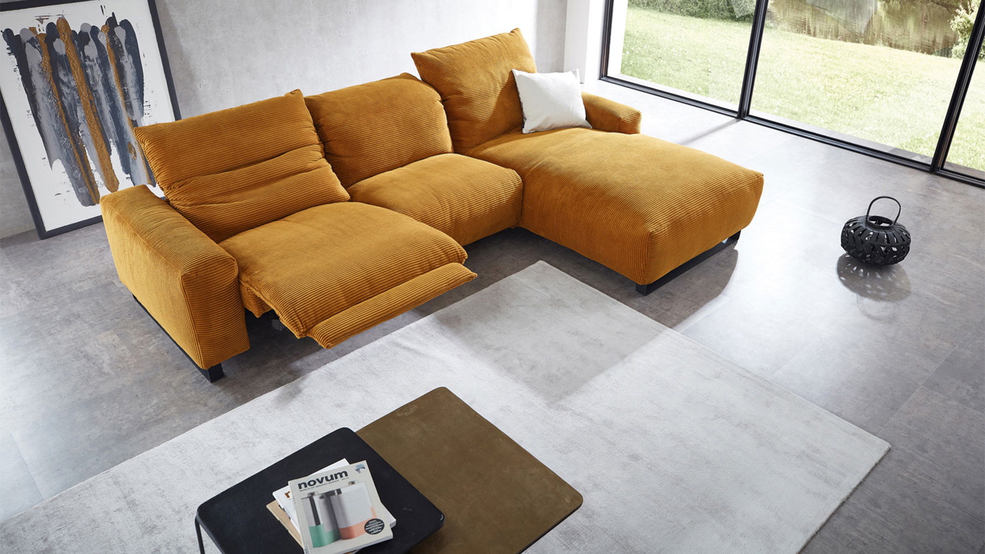 Ecksofa L-Form in Cordstoff Gold-05310103WW