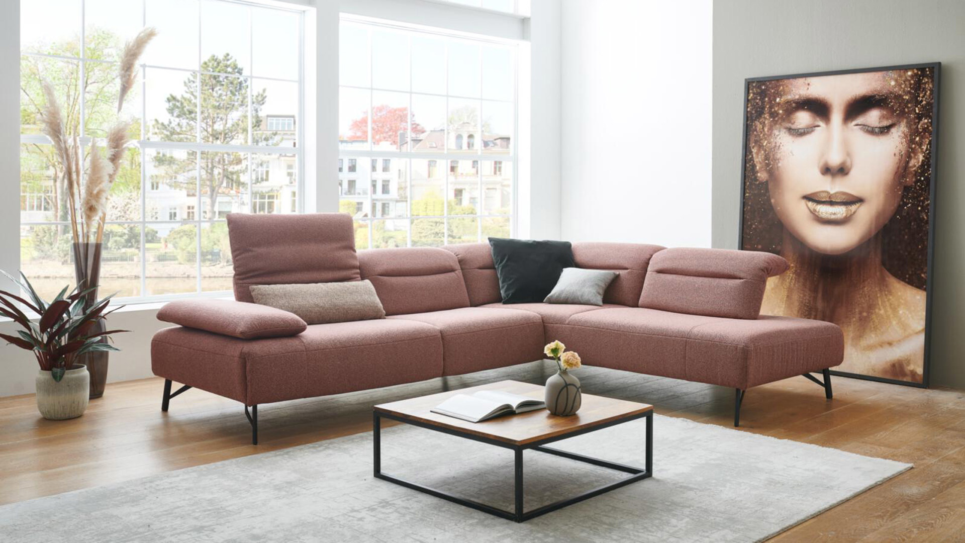 Himolla Ecksofa inkl. manueller Kopfteil-und Armteilverstellung in Stoff 