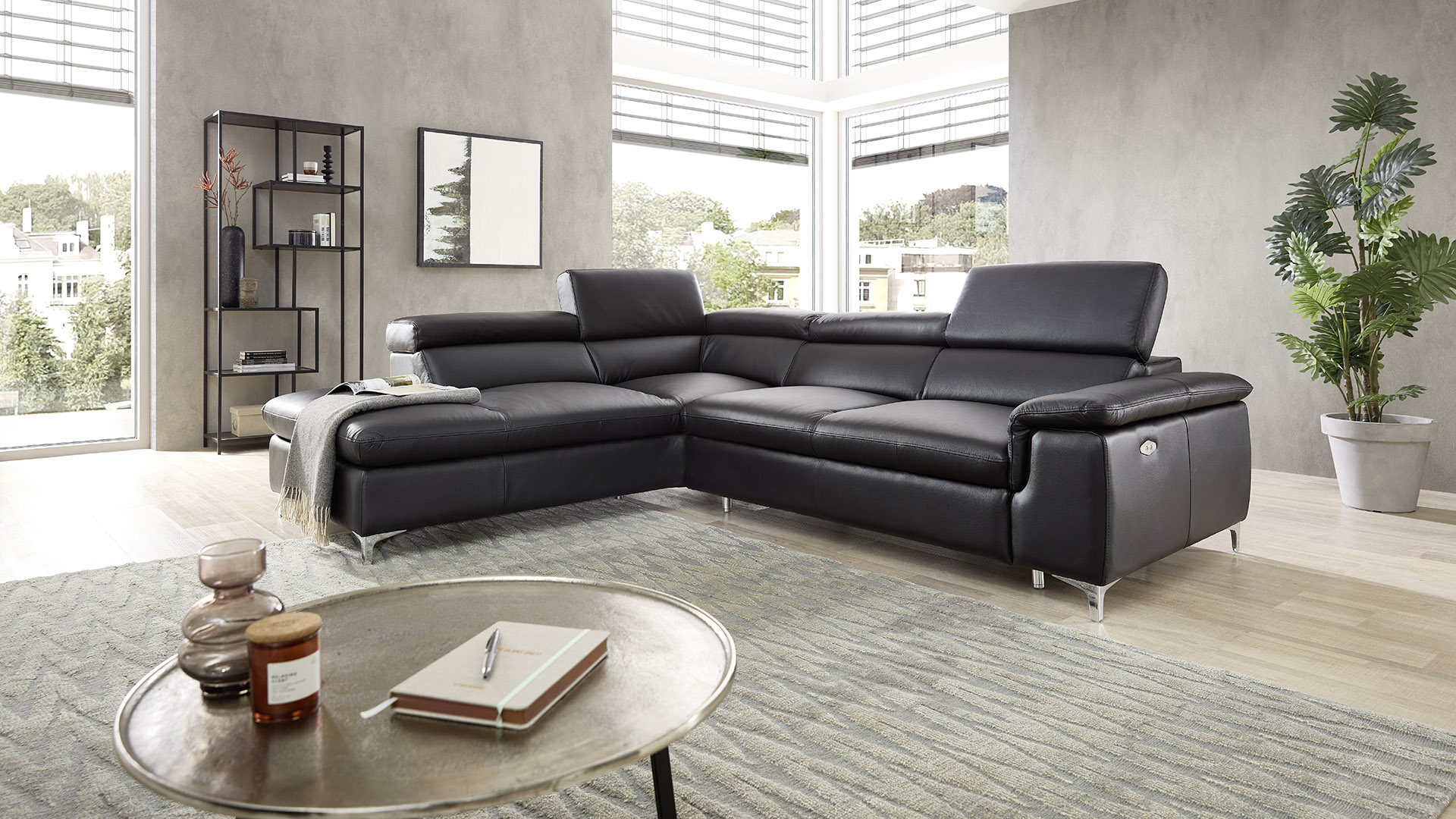 Echt Leder Ecksofa Bastia inkl. Vorziehsitz links
