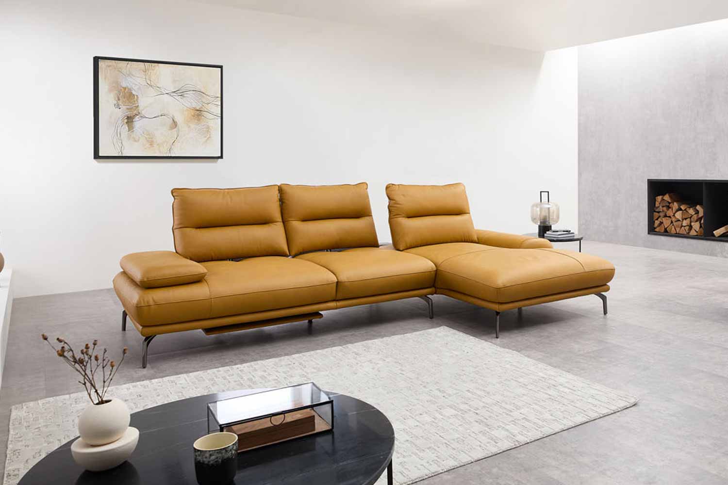 Leder Ecksofa mit manueller Sitztiefenverstellung