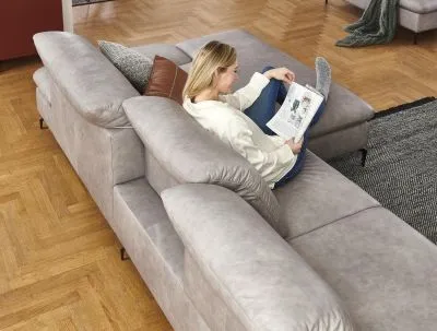 Ecksofa Lavina mit Funktion in Leder Eisgrau rechts