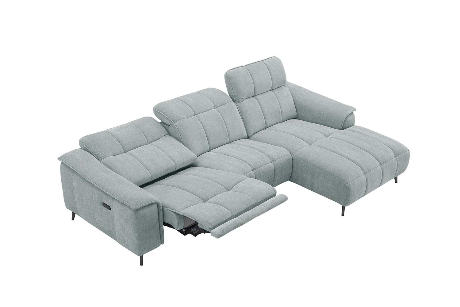 Stoff Ecksofa mit manueller Kopfteilverstellung und Funktion