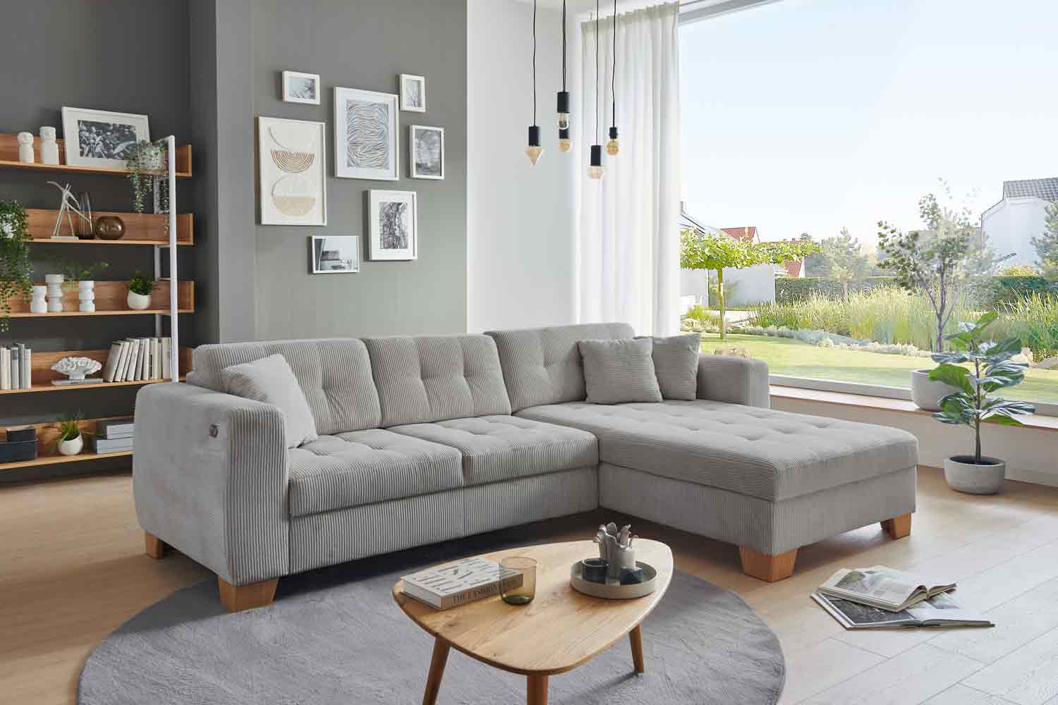 Ecksofa Milo mit motor Sitzvorzug und Bettkasten Cord