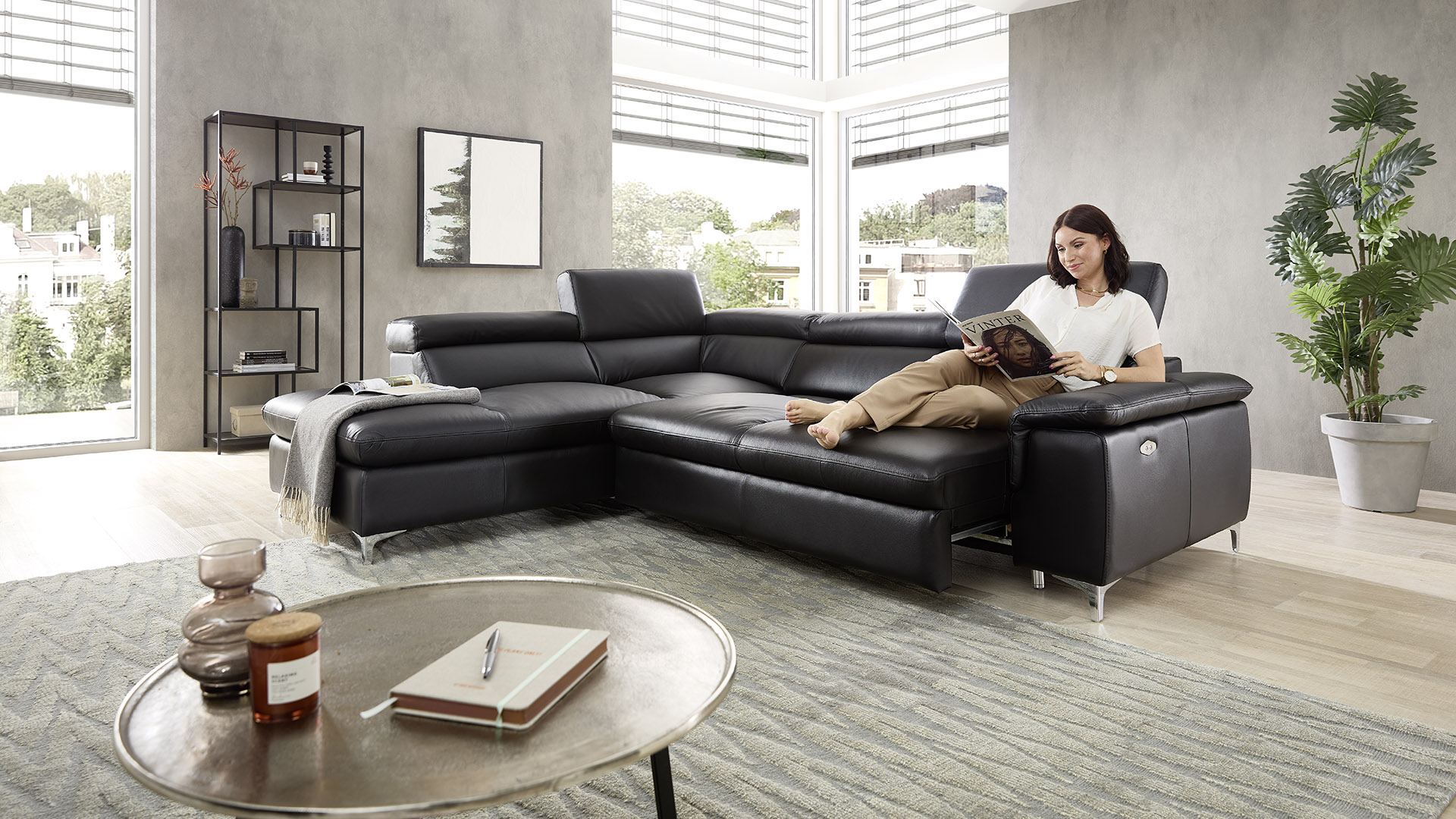 Echt Leder Ecksofa Bastia inkl. Vorziehsitz links Echt Leder Ecksofa Bastia inkl. Vorziehsitz links