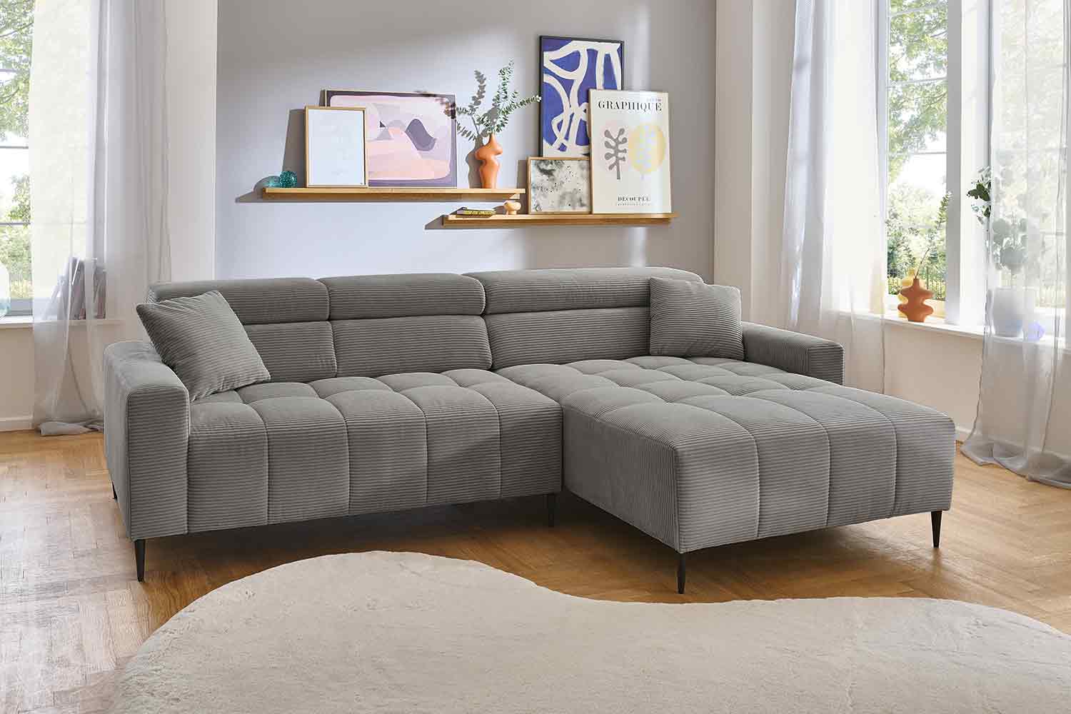 Ecksofa inkl. motorischem Sitzvorzug in Trendstoff Cord