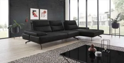 Echt Leder Ecksofa Novara inkl. Kopfteilfunktion & Sitztiefenverstellung Anthrazit rechts