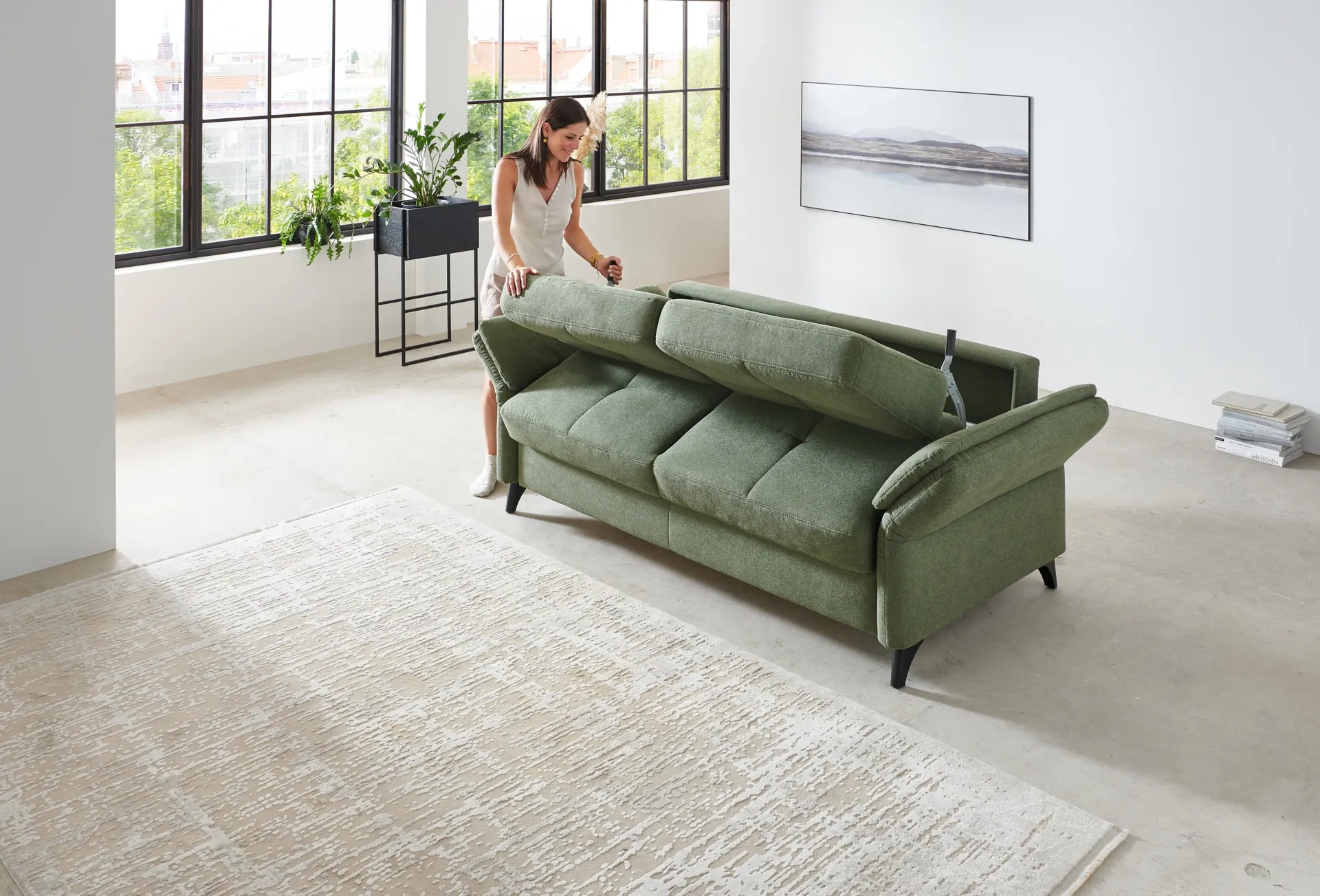 Schlafsofa in Stoff mit Vollschaummatratze Grün 