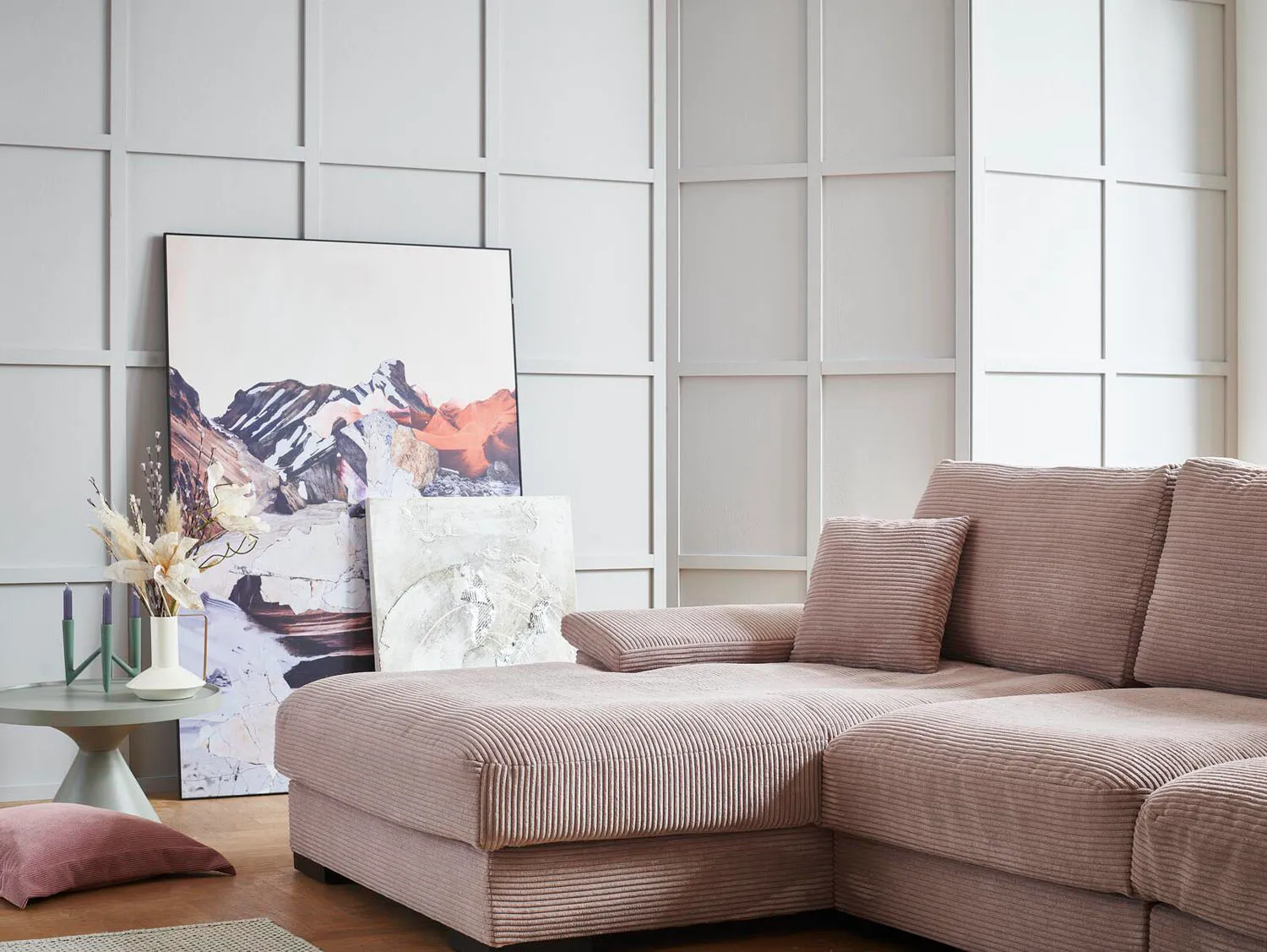 Cord Ecksofa L-Form Rosa