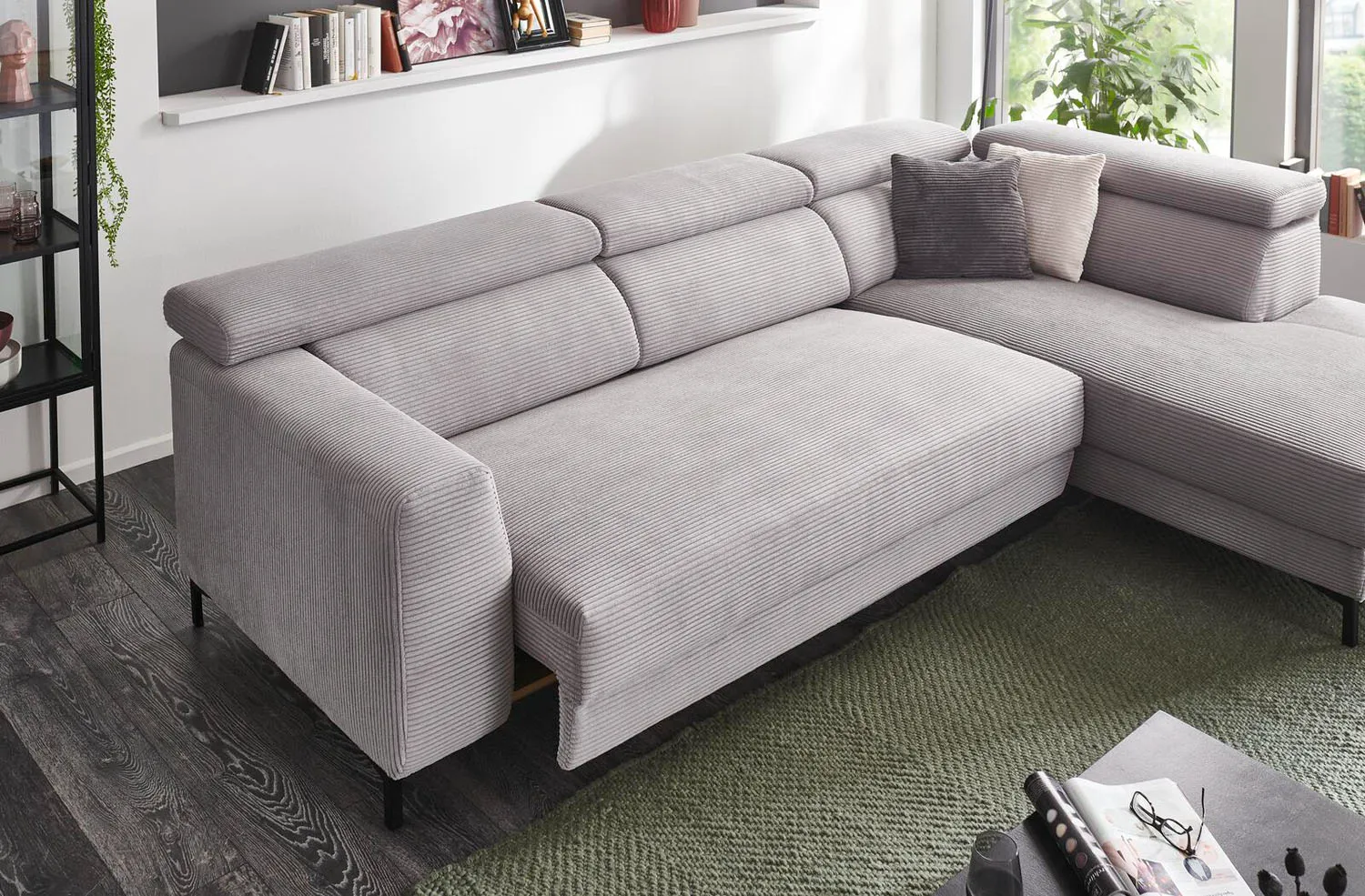 Cord Ecksofa Inkl. manueller Kopfteilverstellung Rosa rechts mit Funktion 