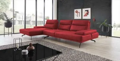 Echt Leder Ecksofa Novara inkl. Kopfteilfunktion & Sitztiefenverstellung Rot links