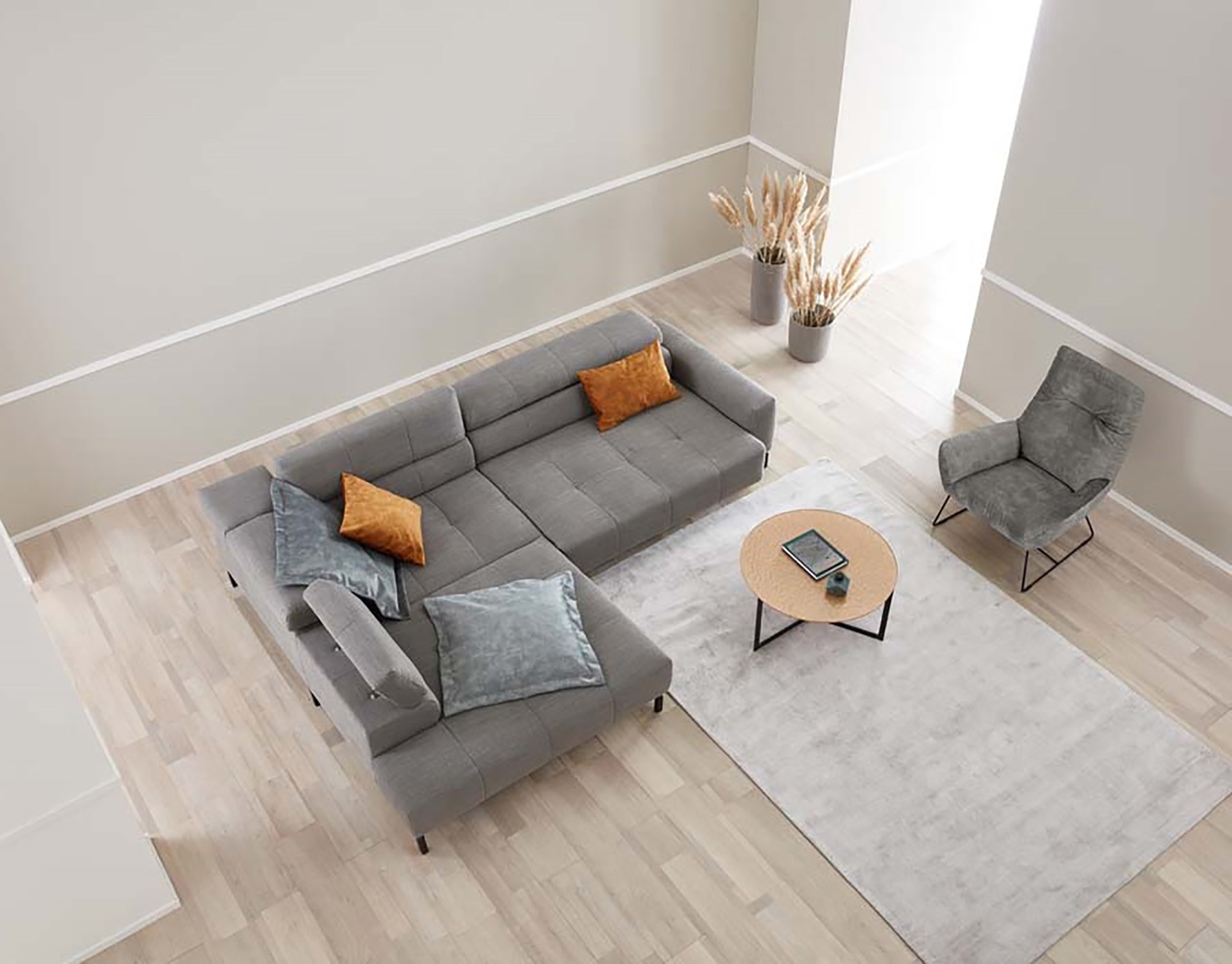 Hilker Ecksofa HC 34 inkl. Kopfteilfunktion Grau links