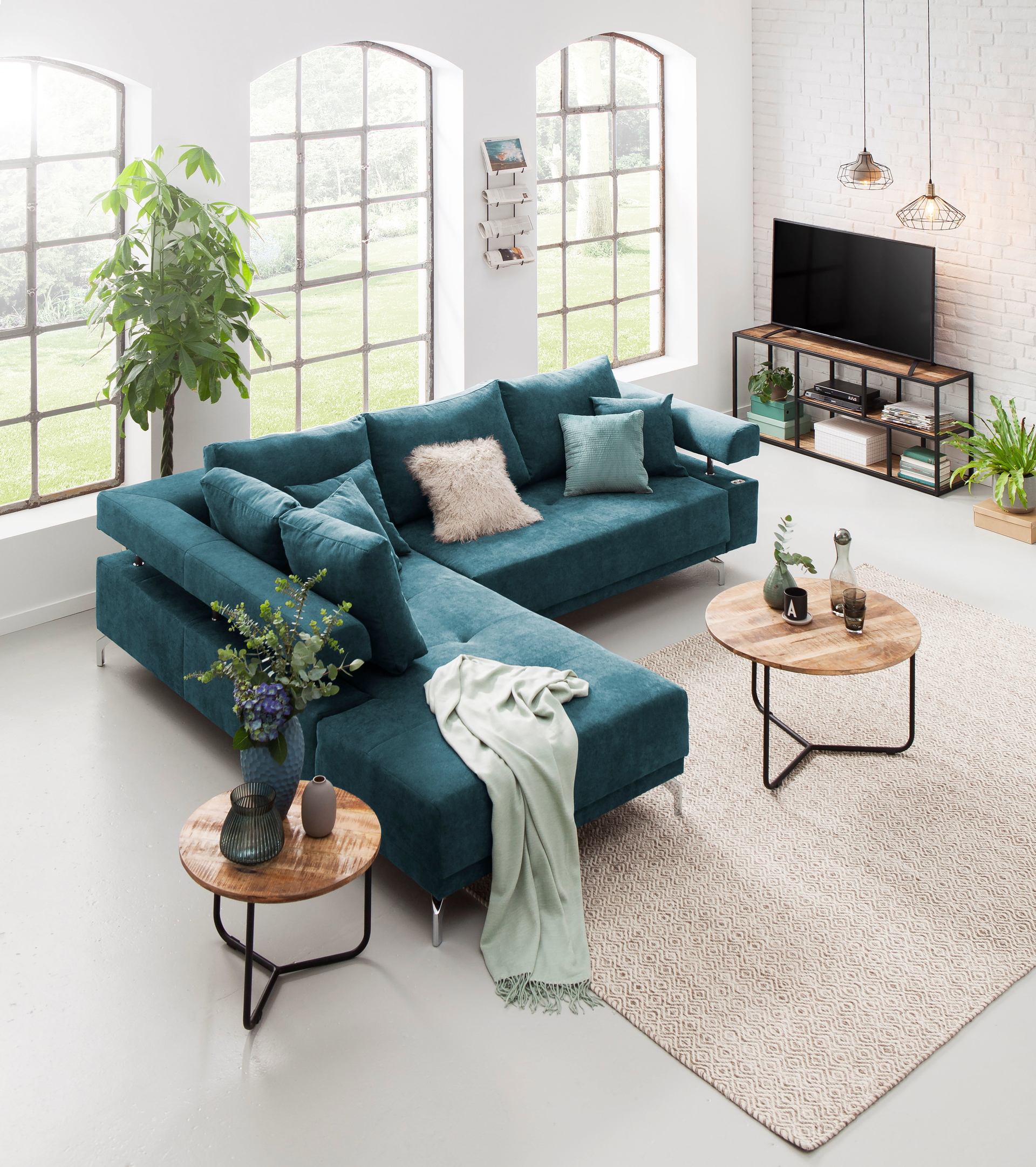 Ecksofa Dream mit motorischer Sitztiefenverstellung in Stoff-06460128WW