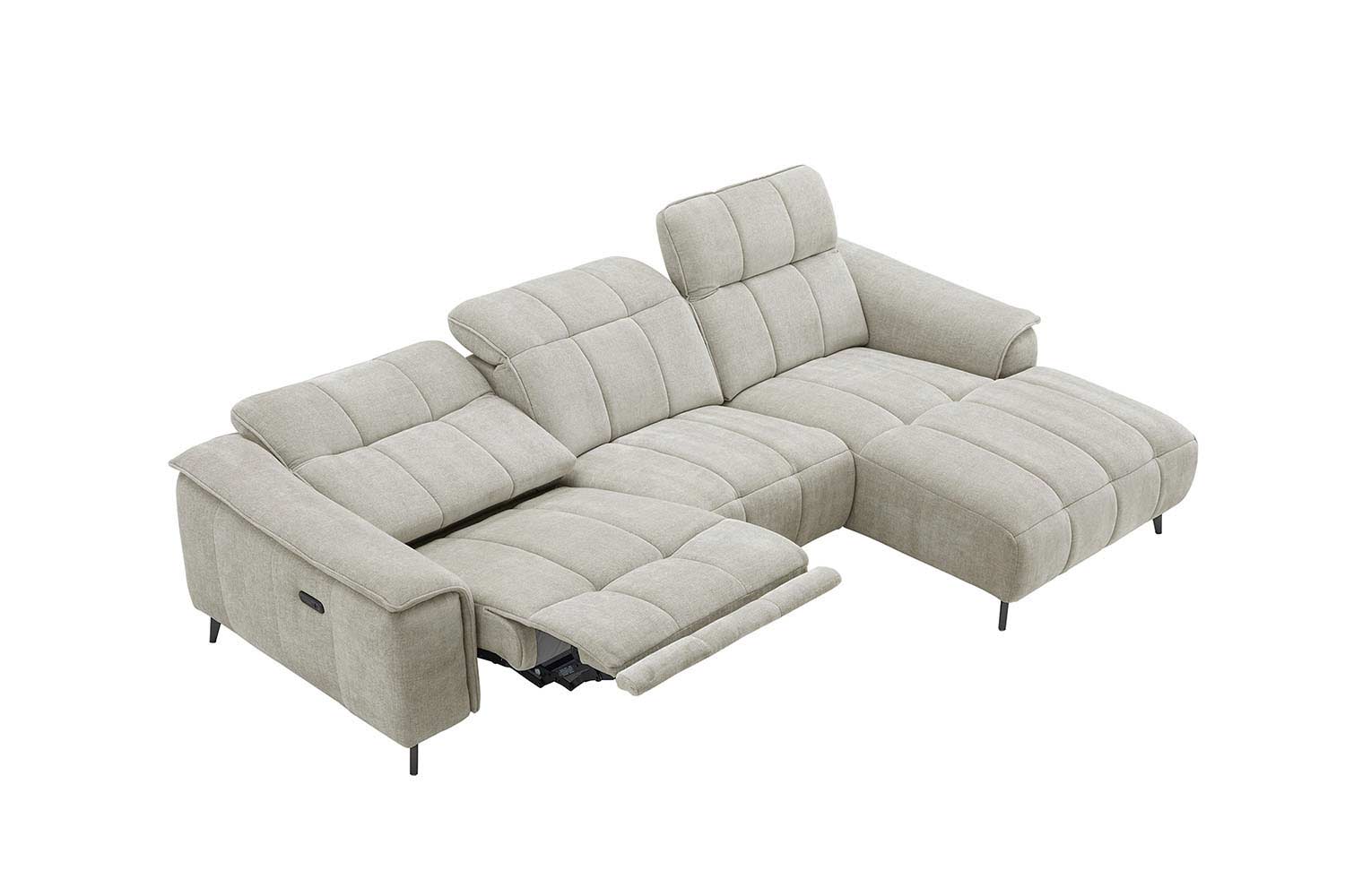 Stoff Ecksofa mit manueller Kopfteilverstellung und Funktion Stoff Ecksofa mit manueller Kopfteilverstellung und Funktion