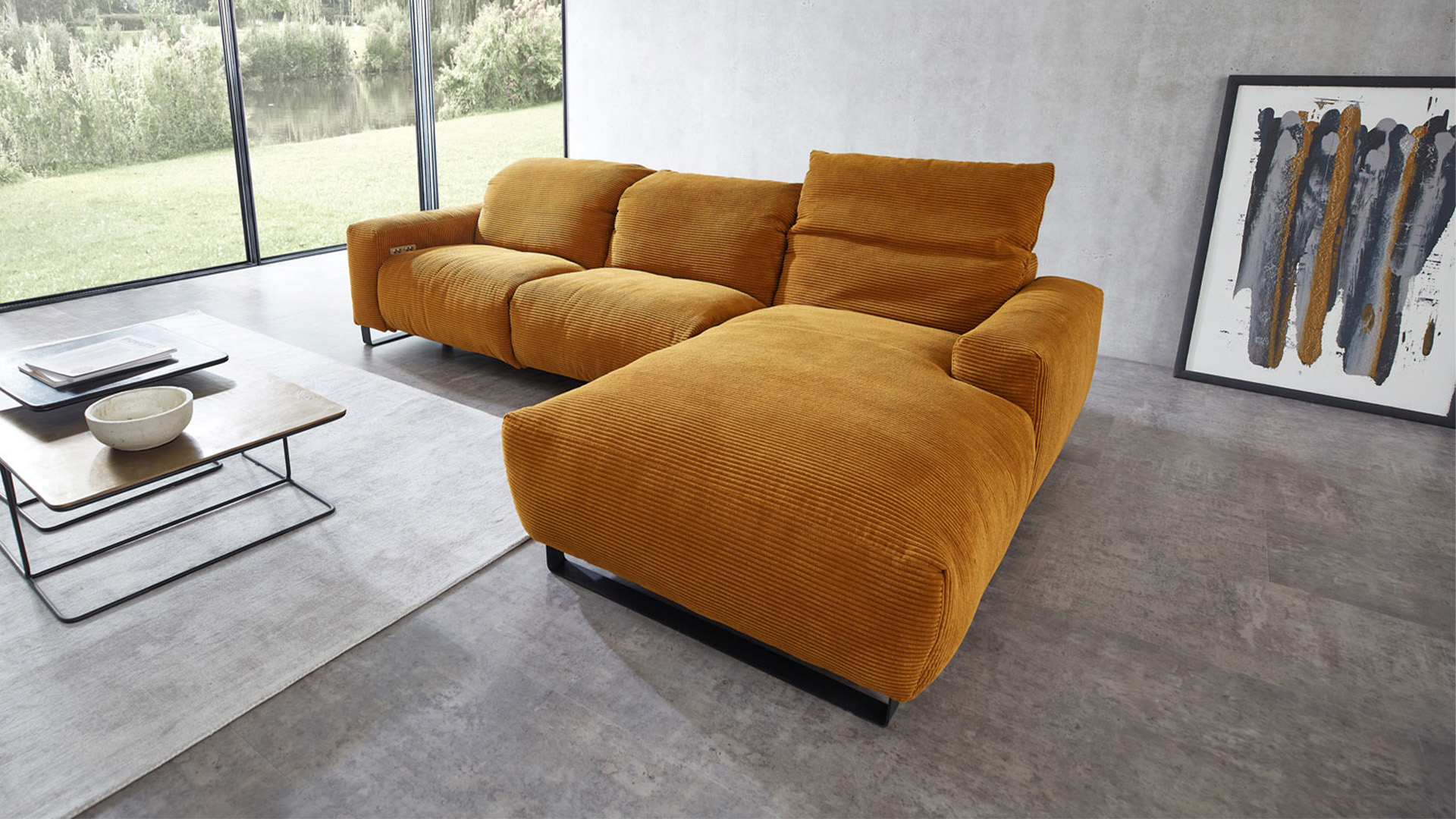 Ecksofa L-Form in Cordstoff Gold-05310103WW