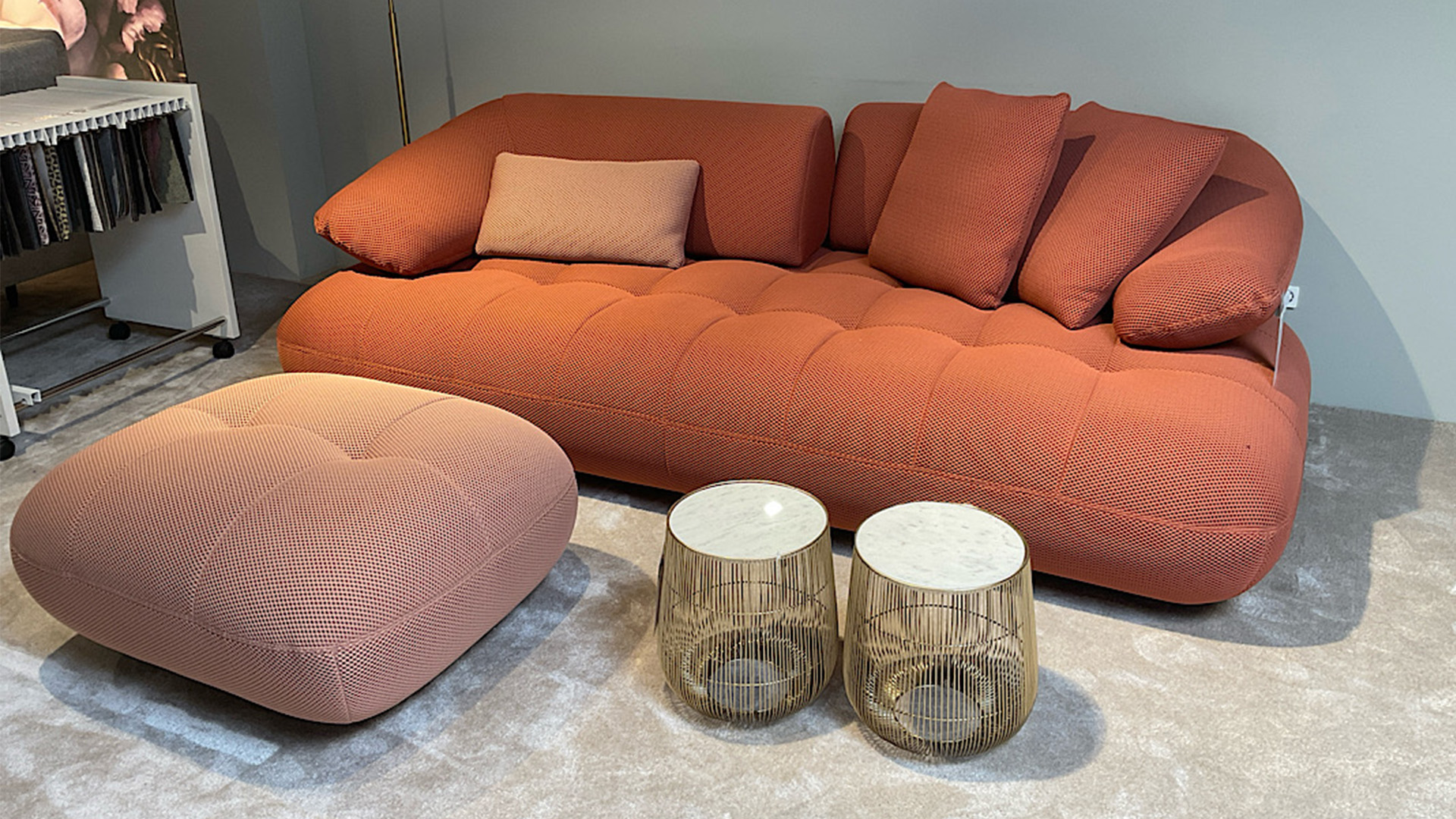 Big Sofa Lounger mit manueller Sitztiefenverstellung und Hocker in Stoff-0597101500-40WW-A