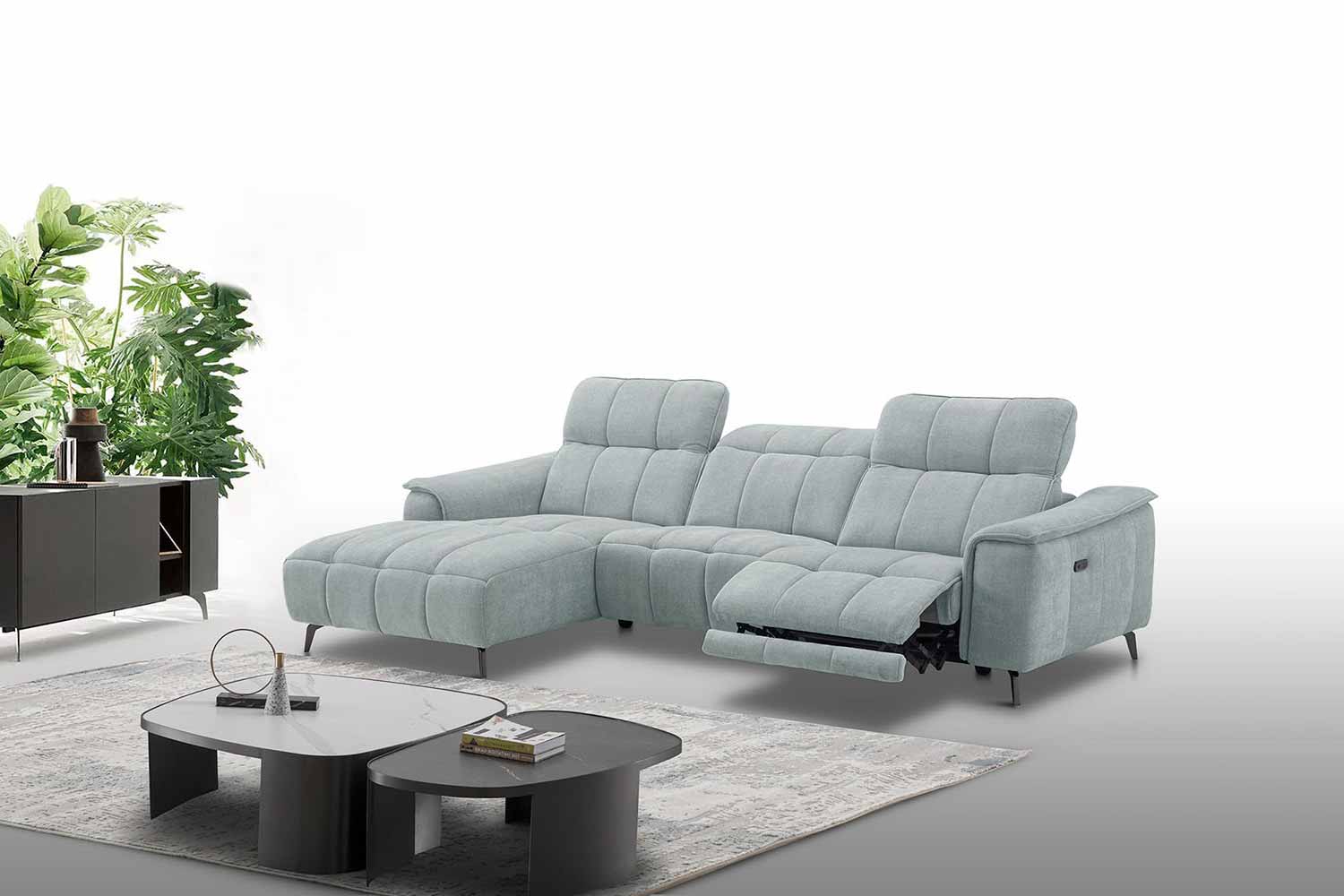 Stoff Ecksofa mit manueller Kopfteilverstellung und Funktion