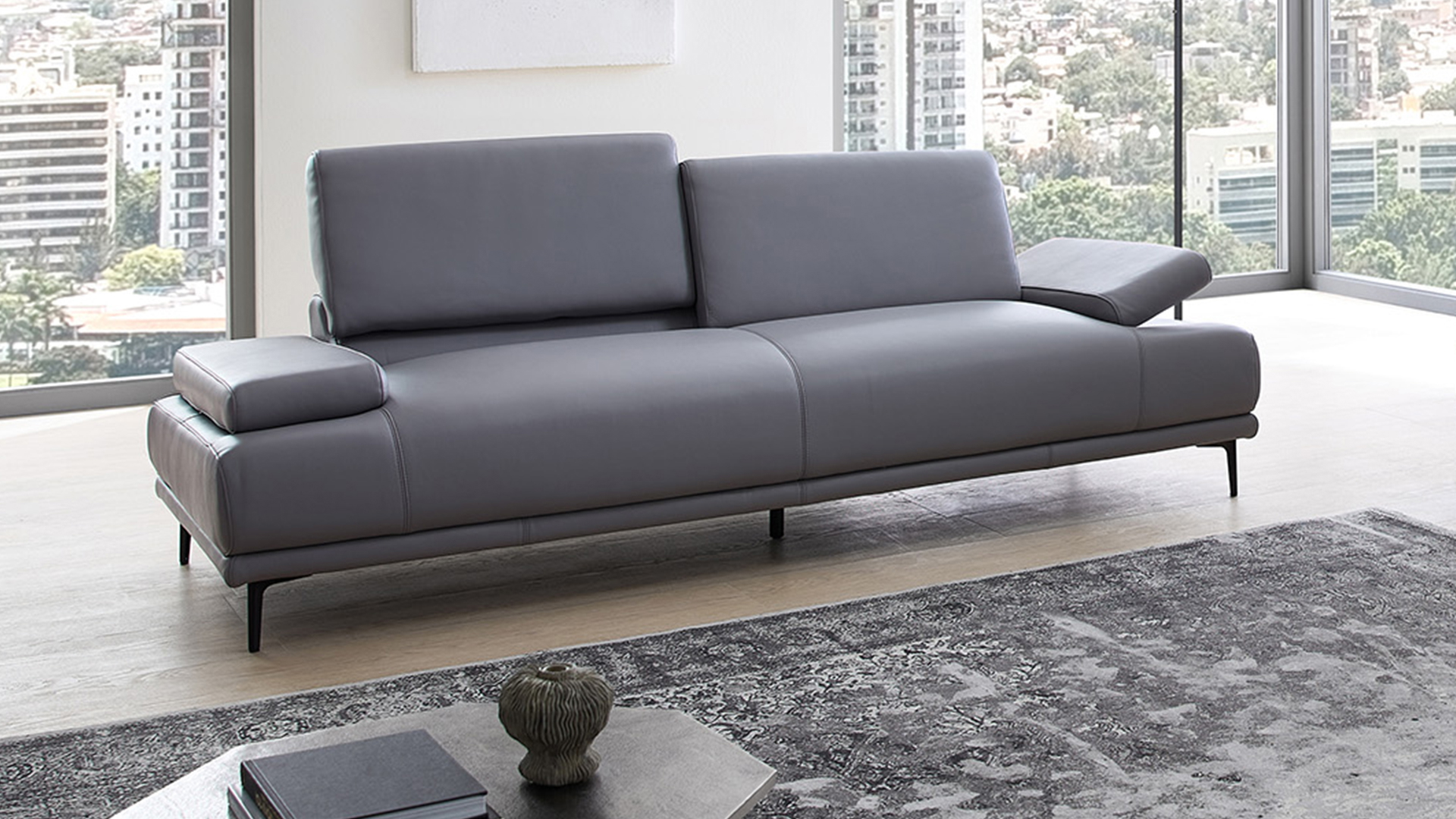 Couchgarnitur inkl. manuellen Funktionen in Leder-02970271-WW