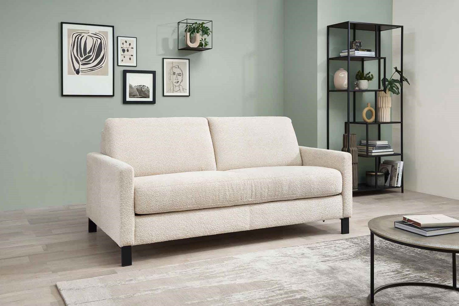 Schlafsofa inkl. Kaltschaummatratze in Bouclé Stoff