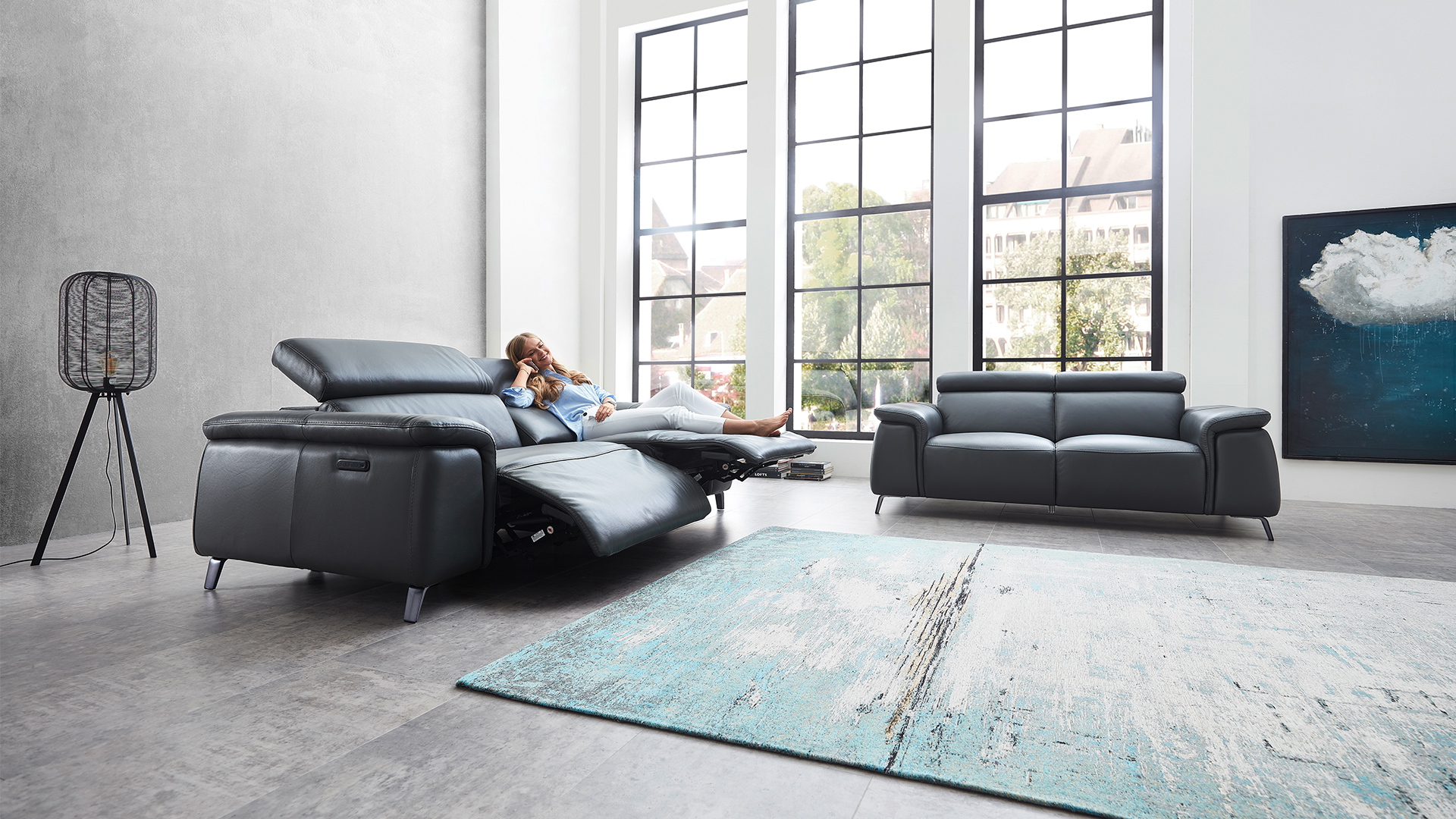 Echt Leder Couchgarnitur Firenze mit motorischer Relaxfunktion