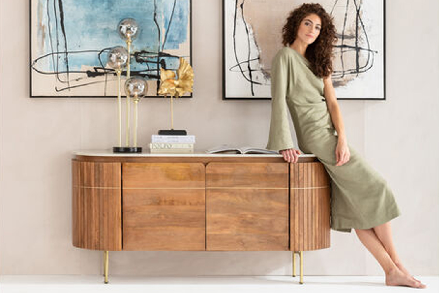 Kare Sideboard Grace mit Marmorplatte und Mango-Massivholz